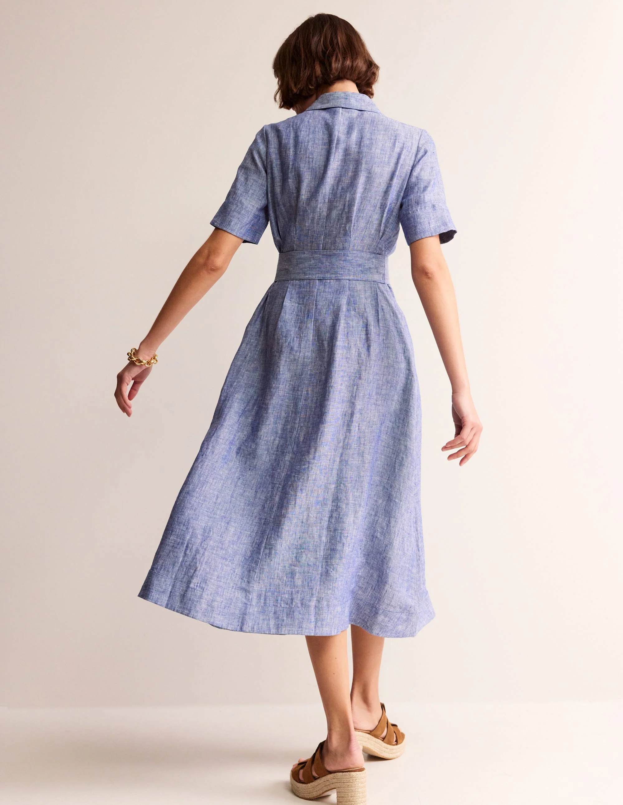 Louise Midi-Hemdblusenkleid aus Leinen-Authentisches Blau, Faux-Uni - Image 4
