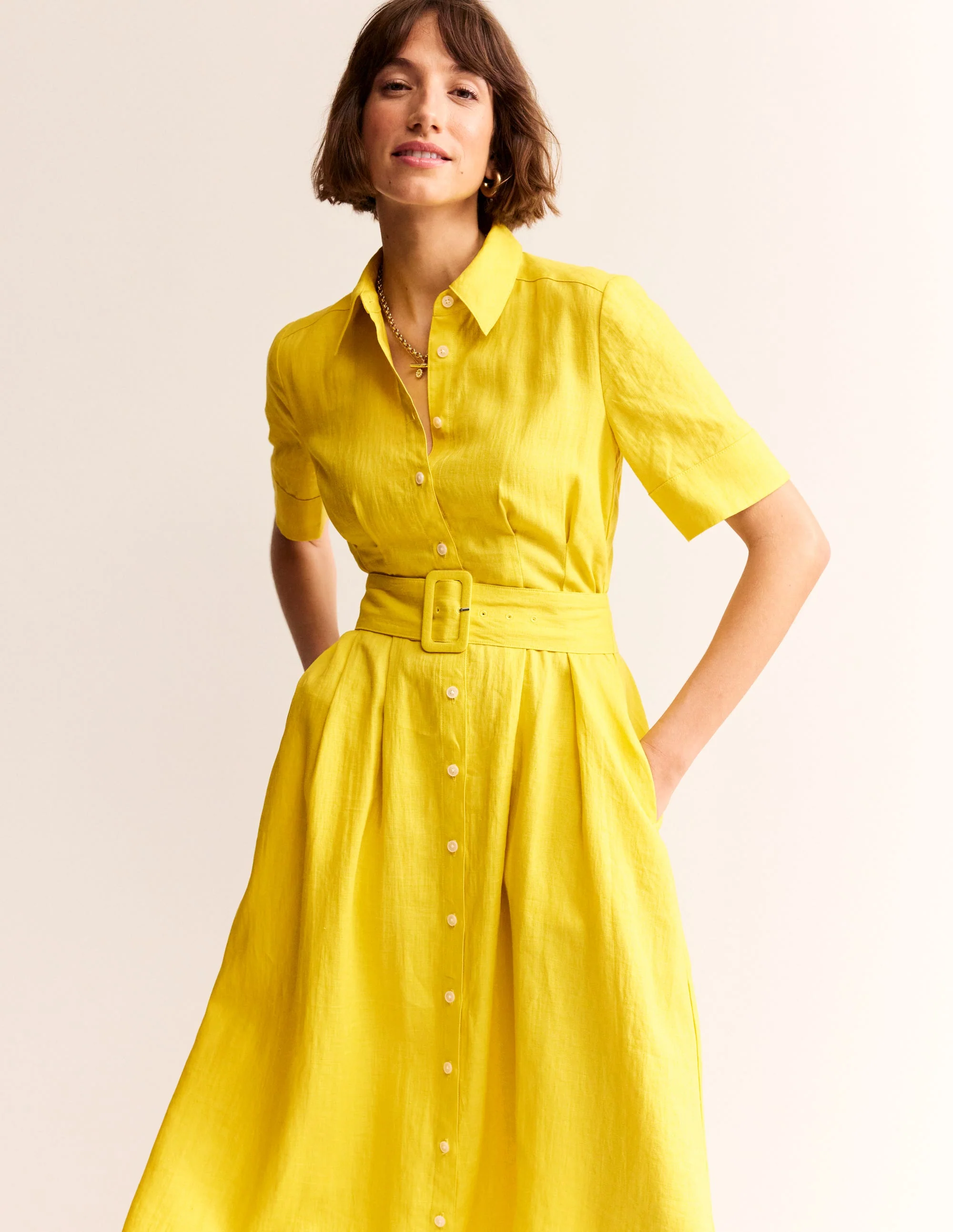 Louise Midi-Hemdblusenkleid aus Leinen-Maracuja - Image 4