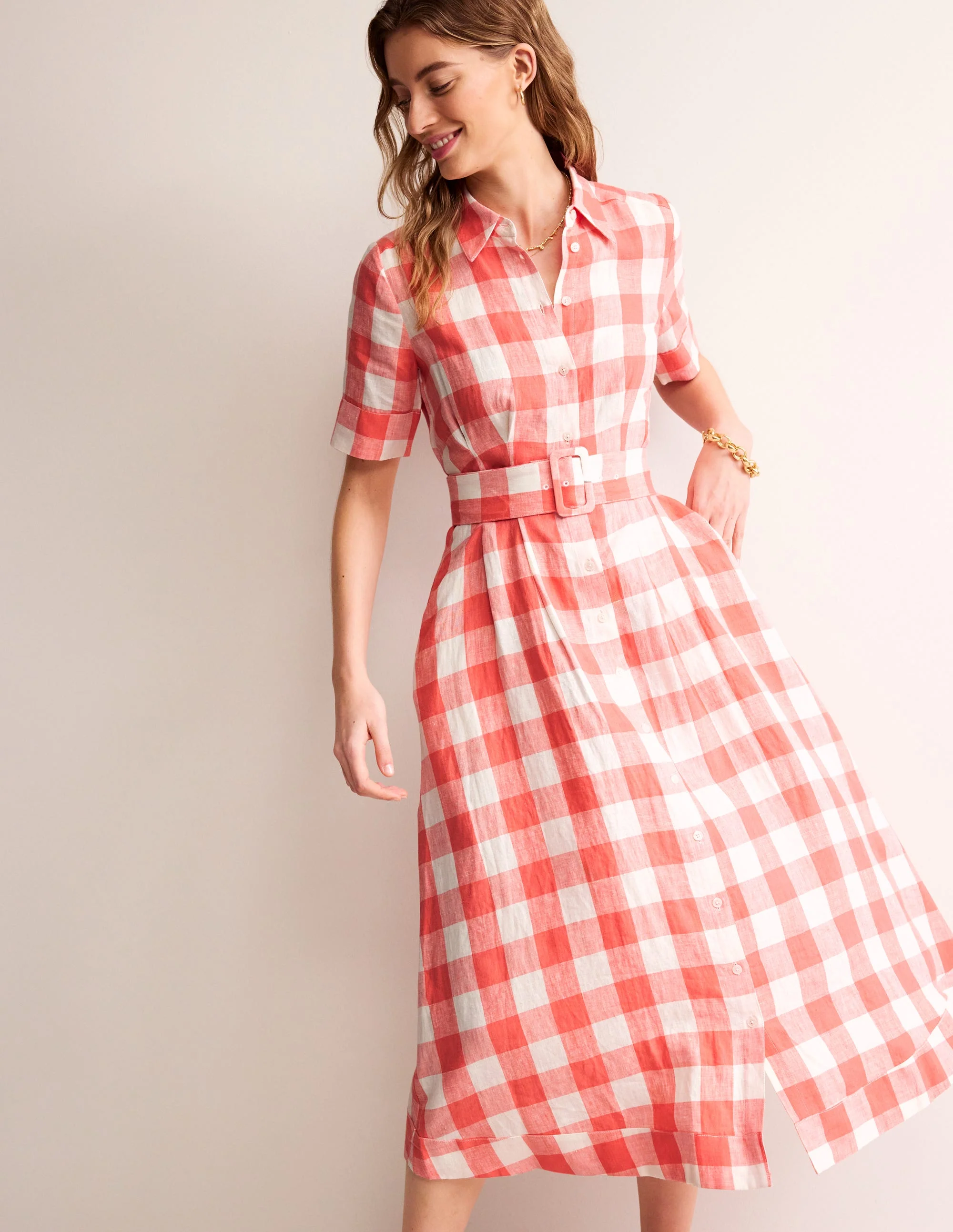 Louise Midi-Hemdblusenkleid aus Leinen-Porzellan Rose
