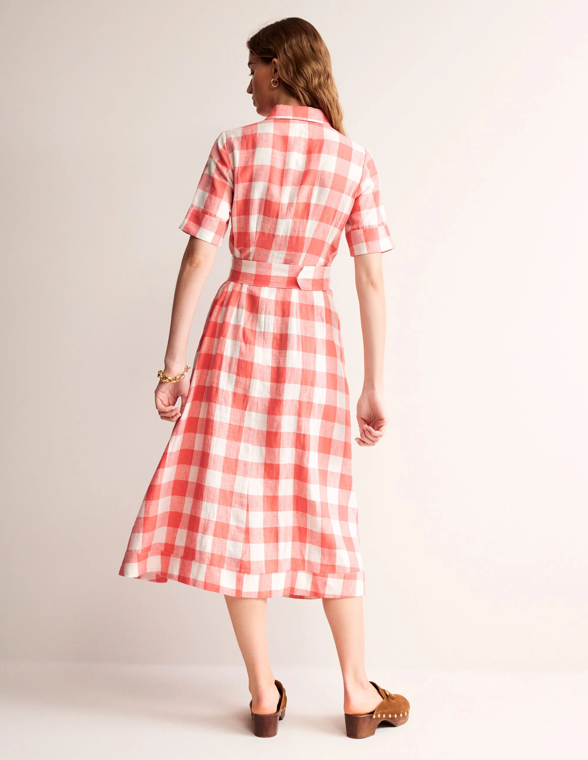 Louise Midi-Hemdblusenkleid aus Leinen-Porzellan Rose - Image 3