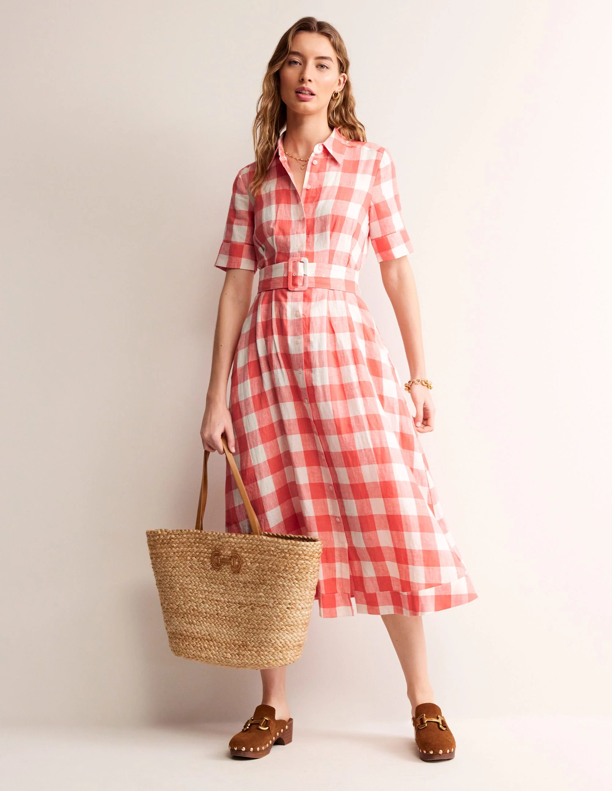 Louise Midi-Hemdblusenkleid aus Leinen-Porzellan Rose - Image 4