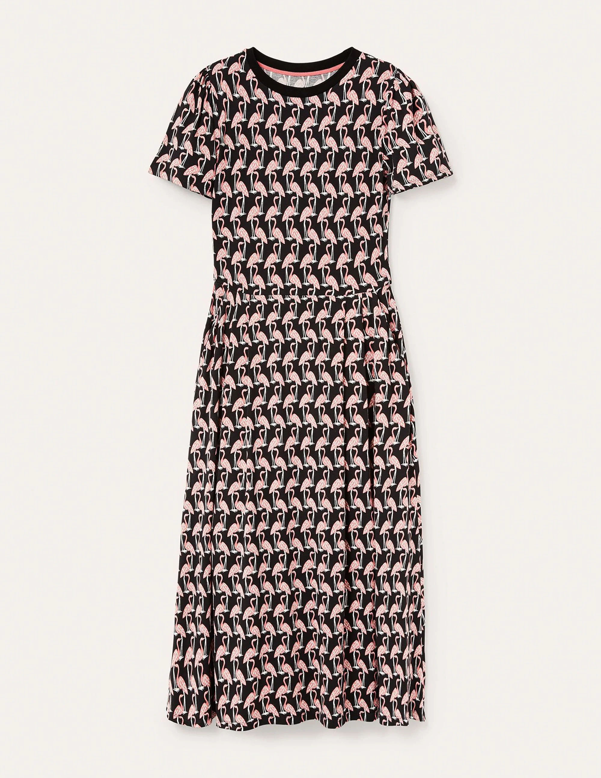 Lucinda Midikleid aus Jersey-Schwarz, Tropischer Flamingo - Image 5