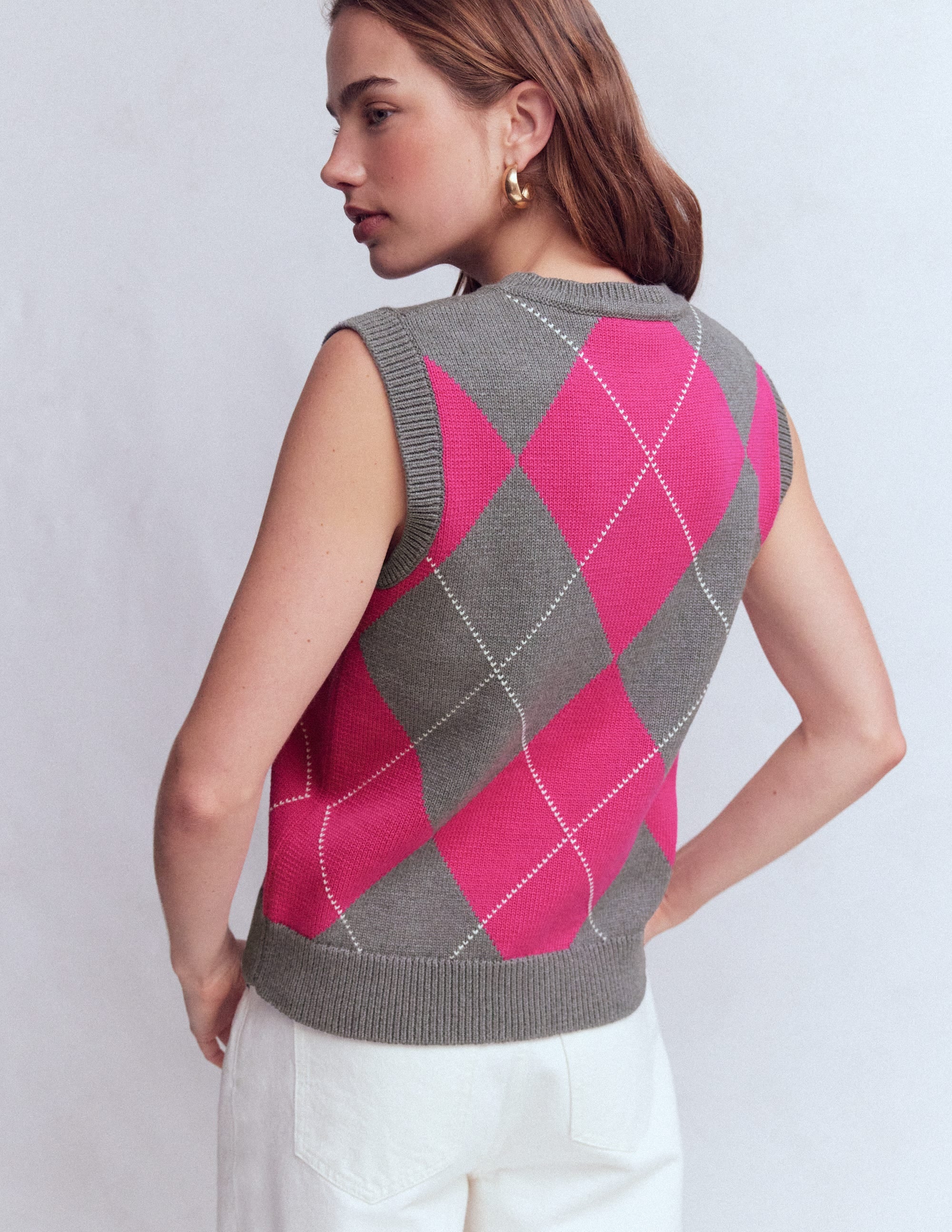 Lucy Baumwoll-Oberteil-Rosa/Grau Argyle - Image 3