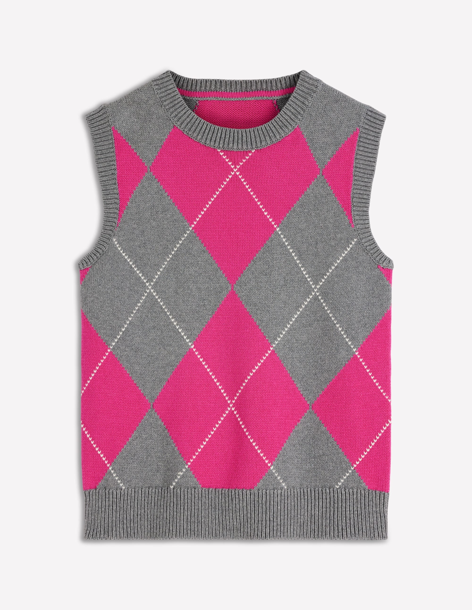 Lucy Baumwoll-Oberteil-Rosa/Grau Argyle - Image 5