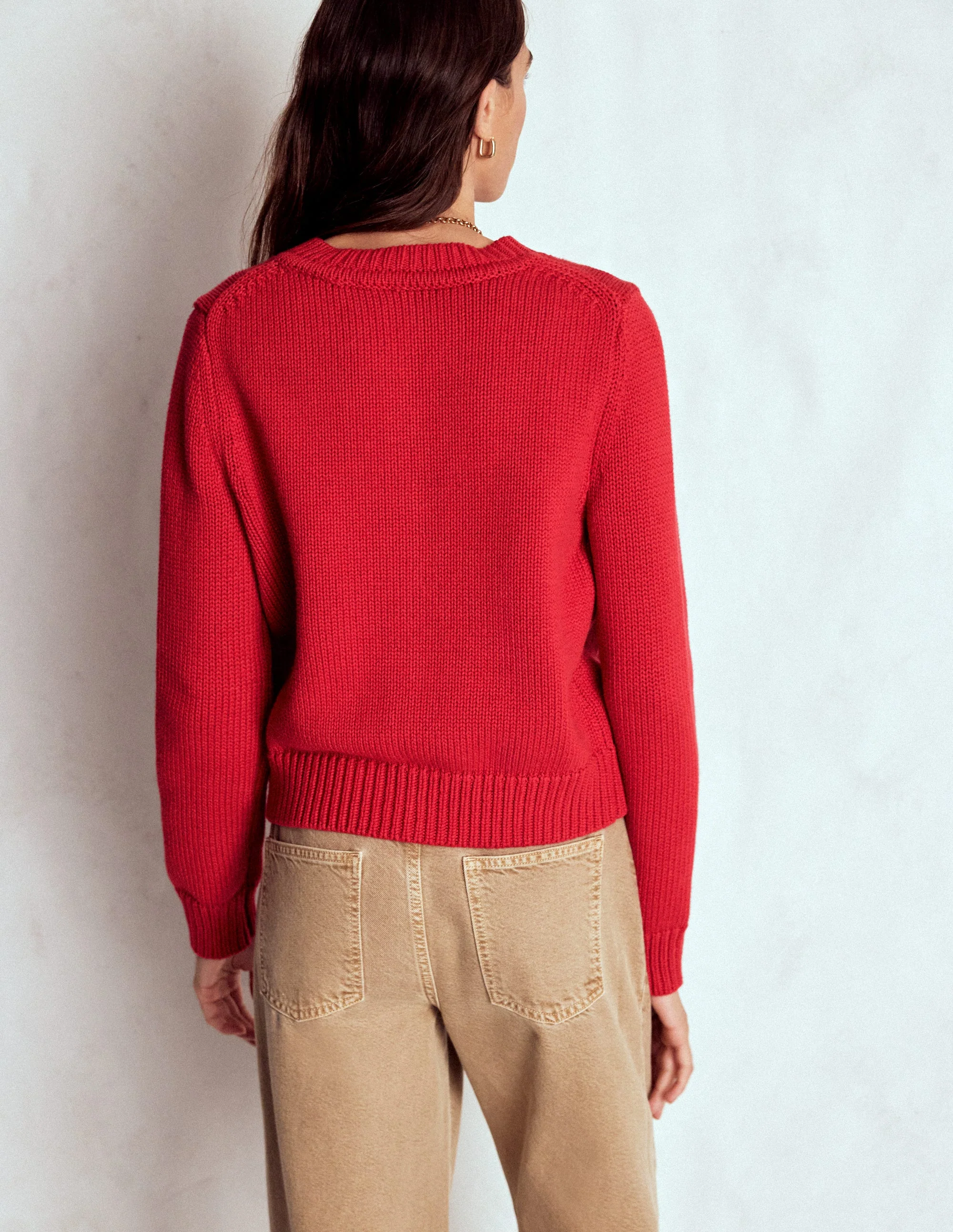 Lucy Grob gestrickte Baumwollstrickjacke-Merida-Rot - Image 3
