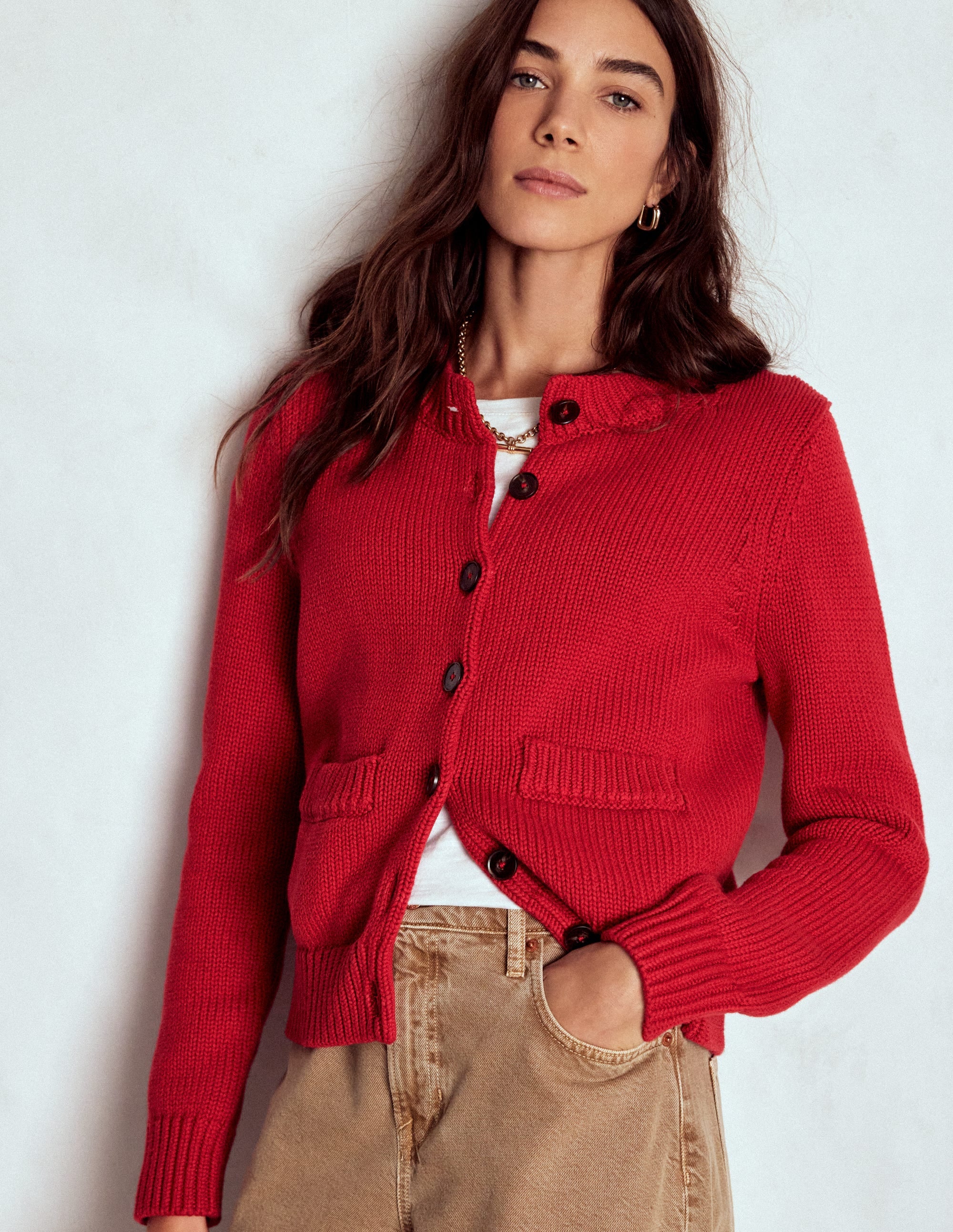 Lucy Grob gestrickte Baumwollstrickjacke-Merida-Rot - Image 4