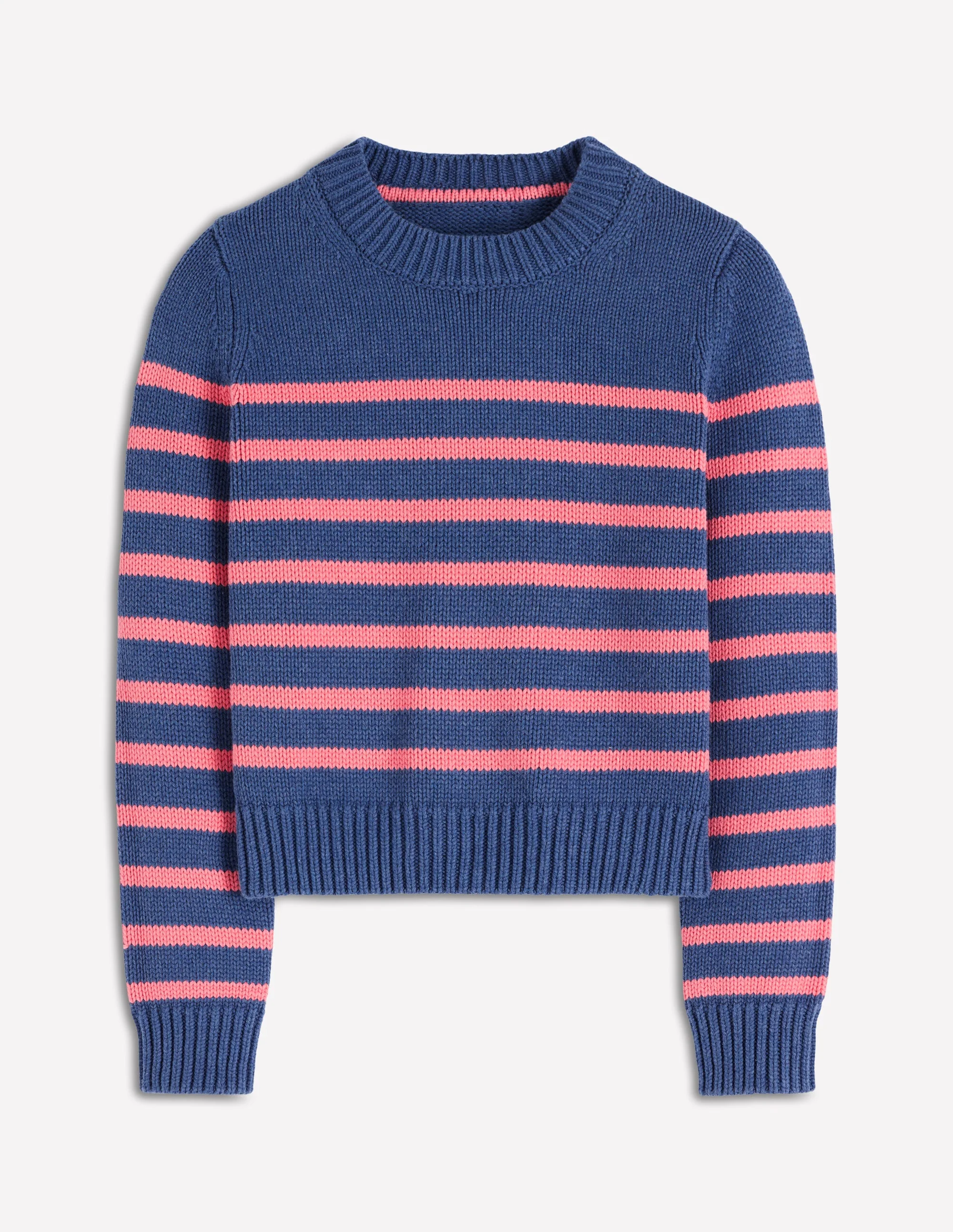 Lucy Grob gestrickter Baumwollpullover-Blau, Rosa Streifen - Image 9
