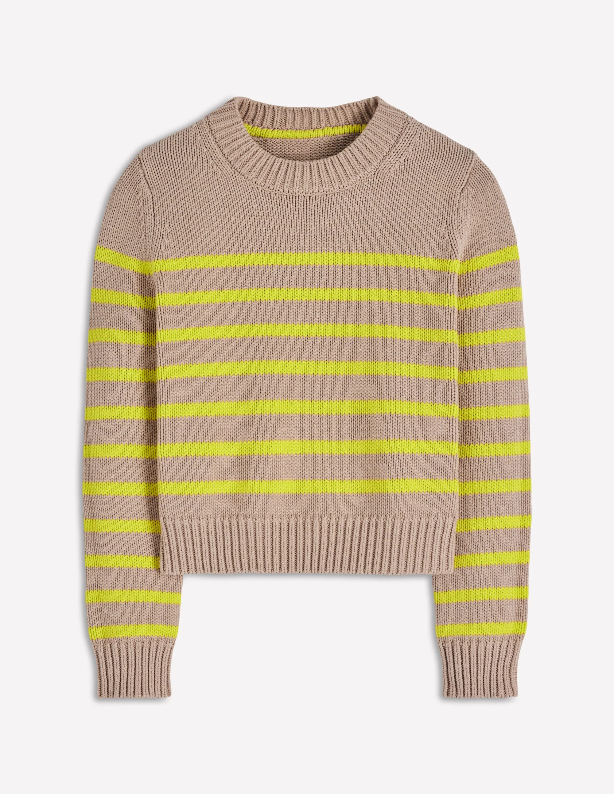 Lucy Grob gestrickter Baumwollpullover-Kamelbraun Meliert, Neon Streifen - Image 7