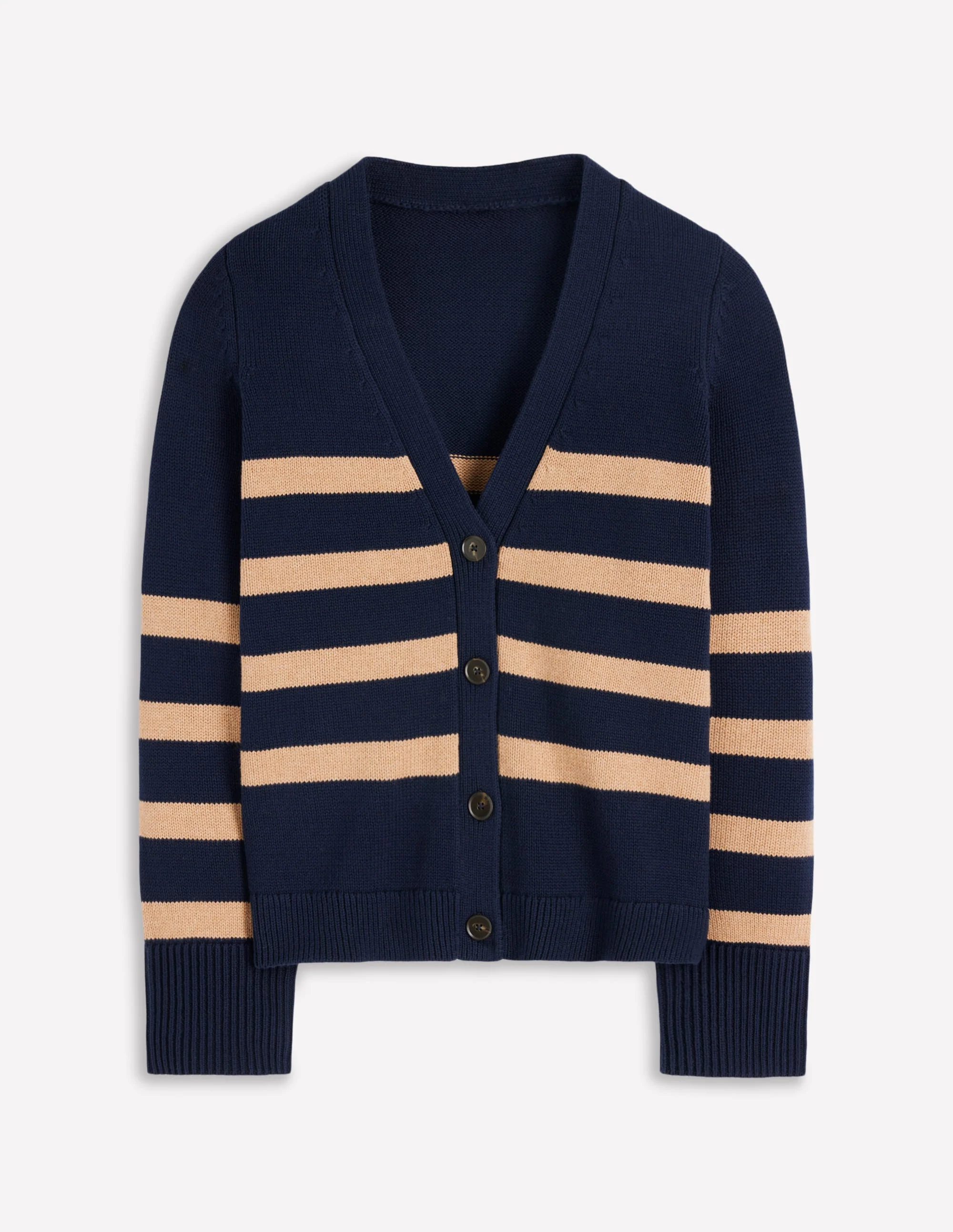 Lucy Lockere Strickjacke aus Baumwolle-Marineblau/Kamelbraun Meliert - Image 6