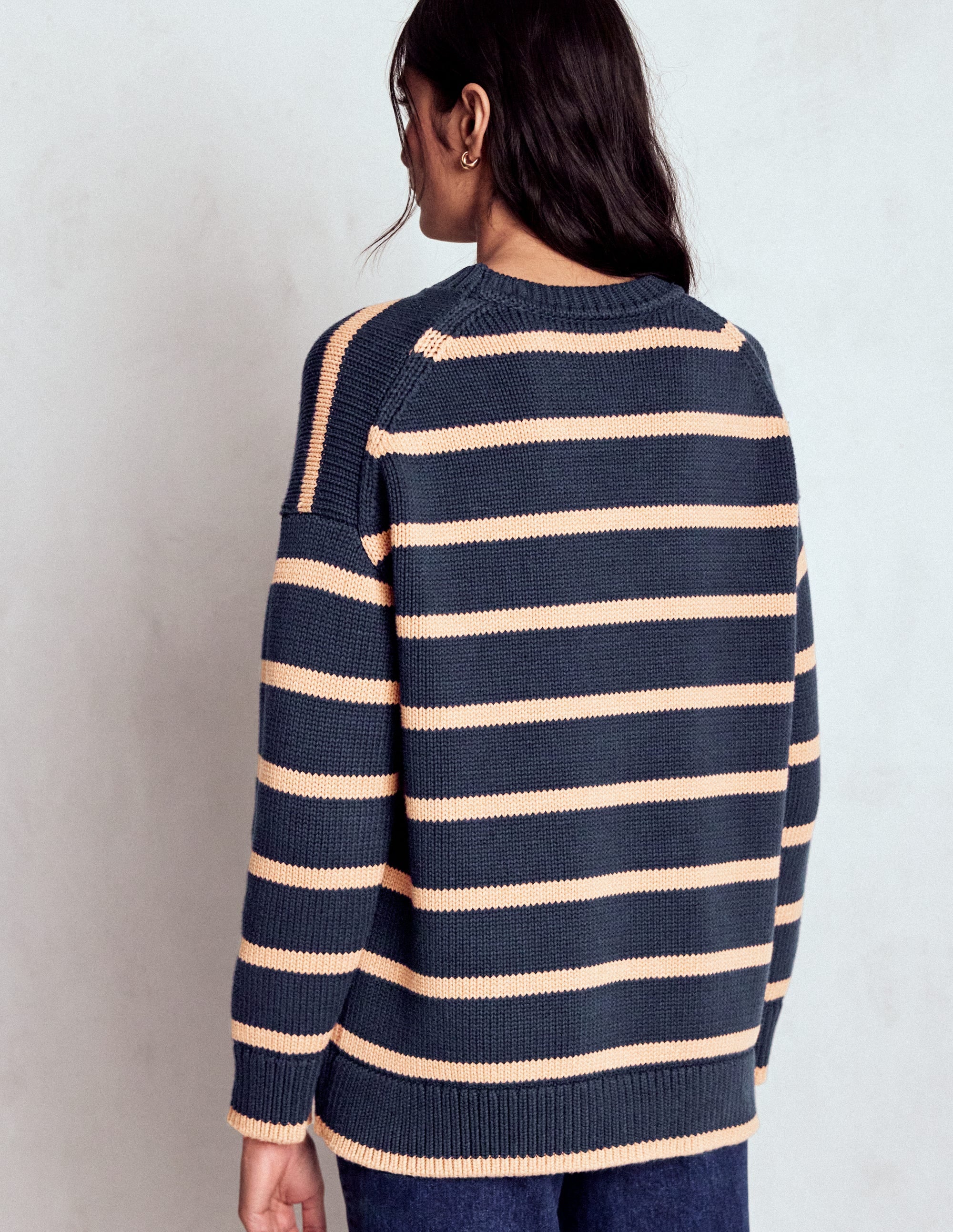 Lucy Oversize-Baumwollpullover-Marineblau/Kamelbraun Meliert - Image 3