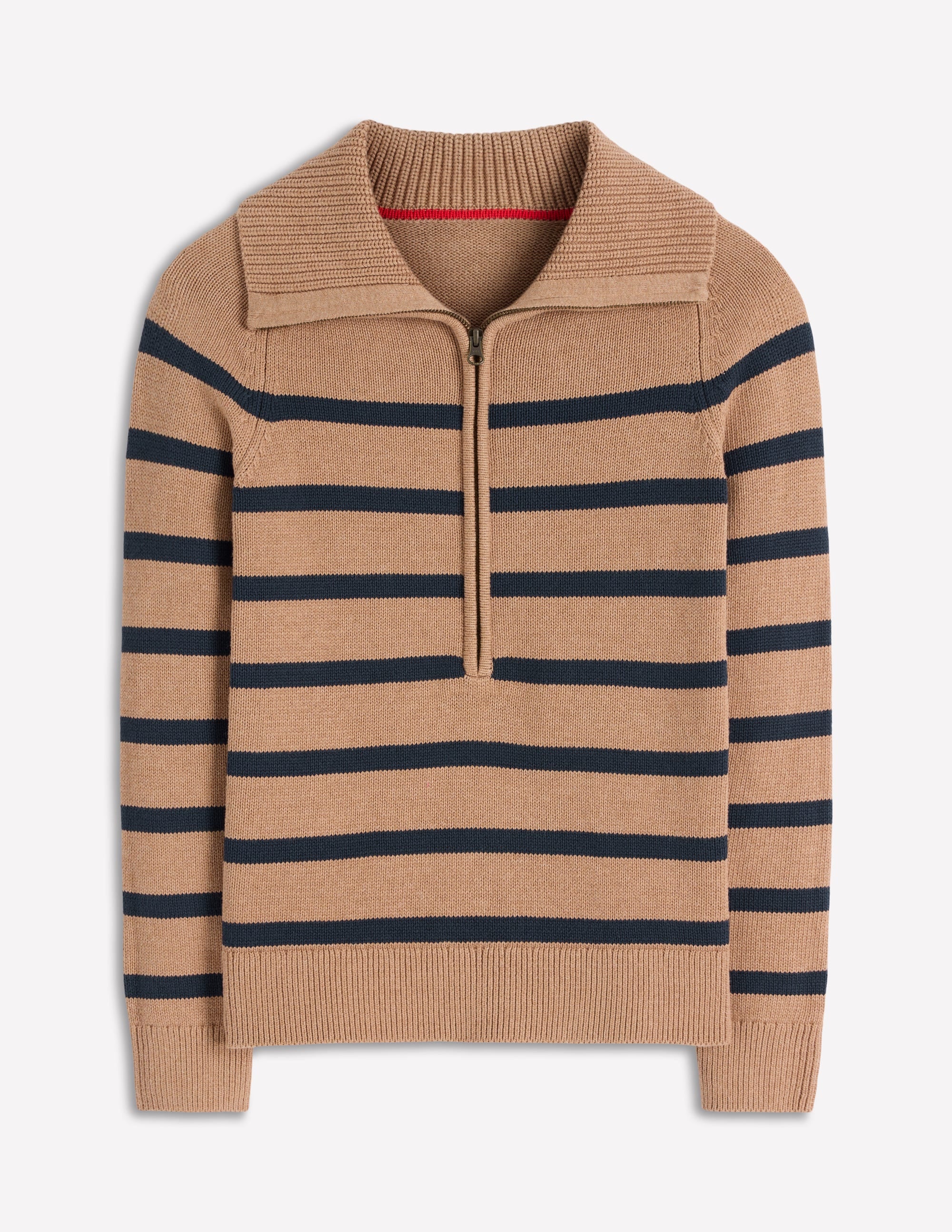Lucy Pullover mit Halbreißverschluss-Kamelbraun Meliert, Marineblau Streifen - Image 6