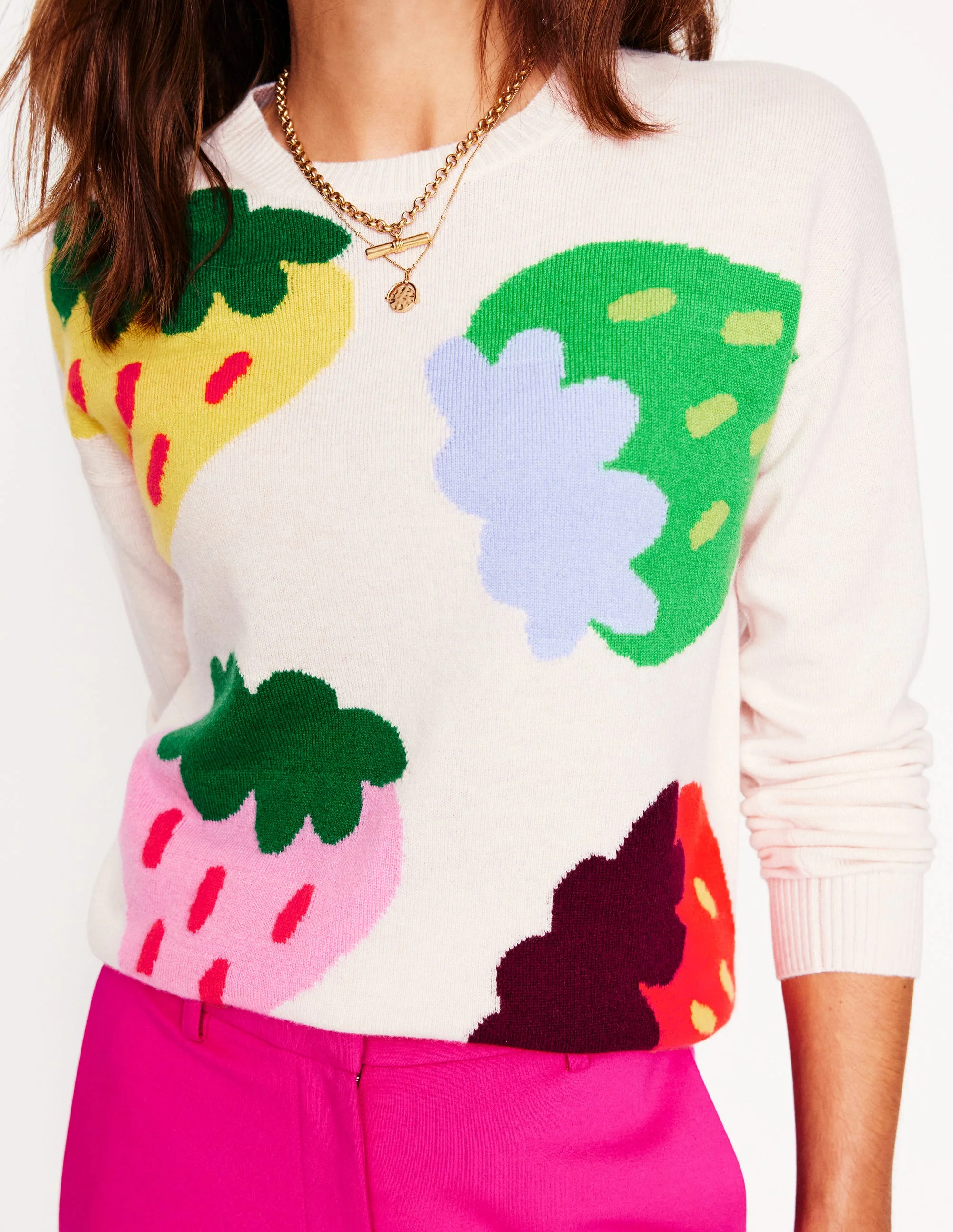 Lydia Kaschmirpullover-Ecru, Erdbeeren - Image 2