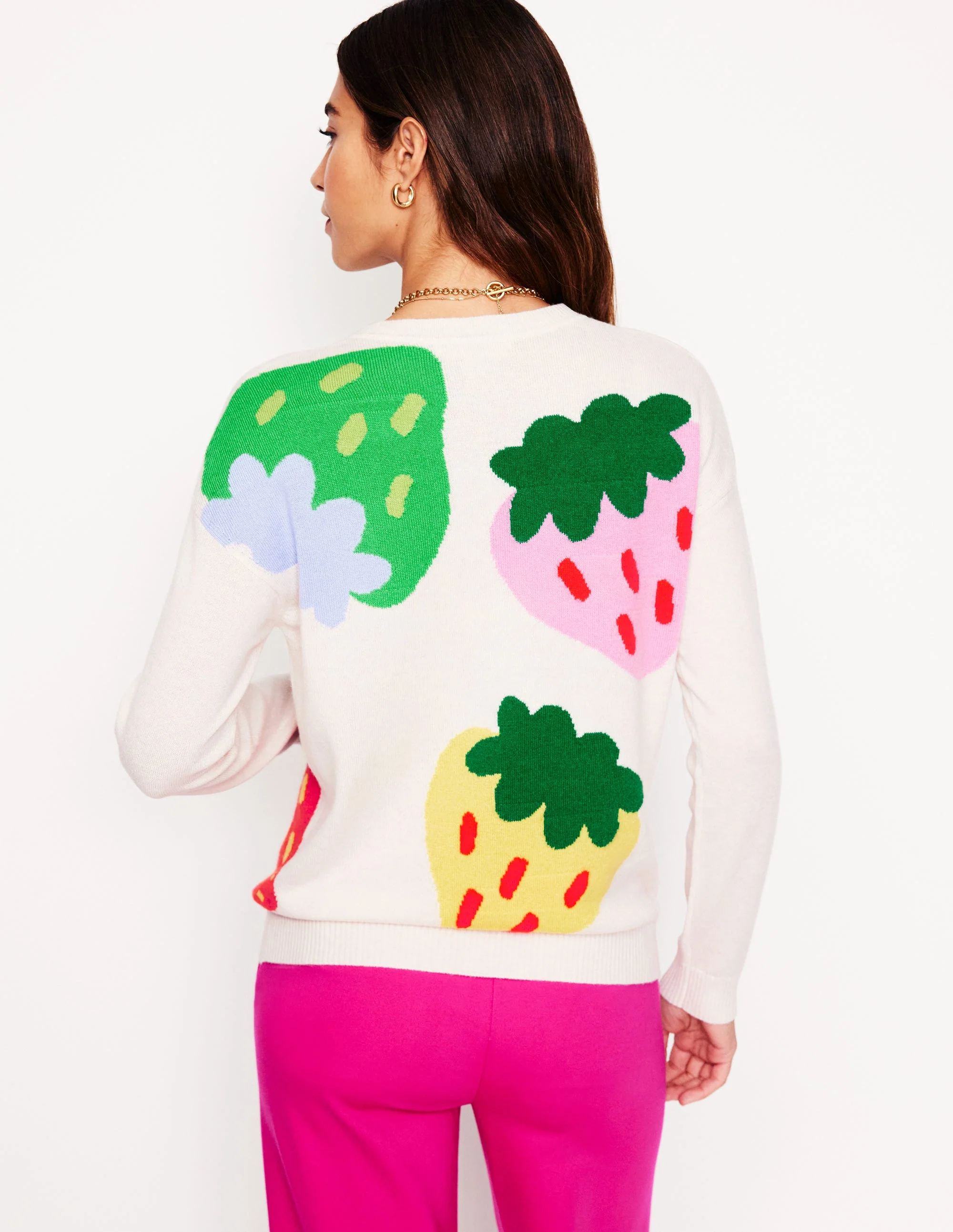 Lydia Kaschmirpullover-Ecru, Erdbeeren - Image 3