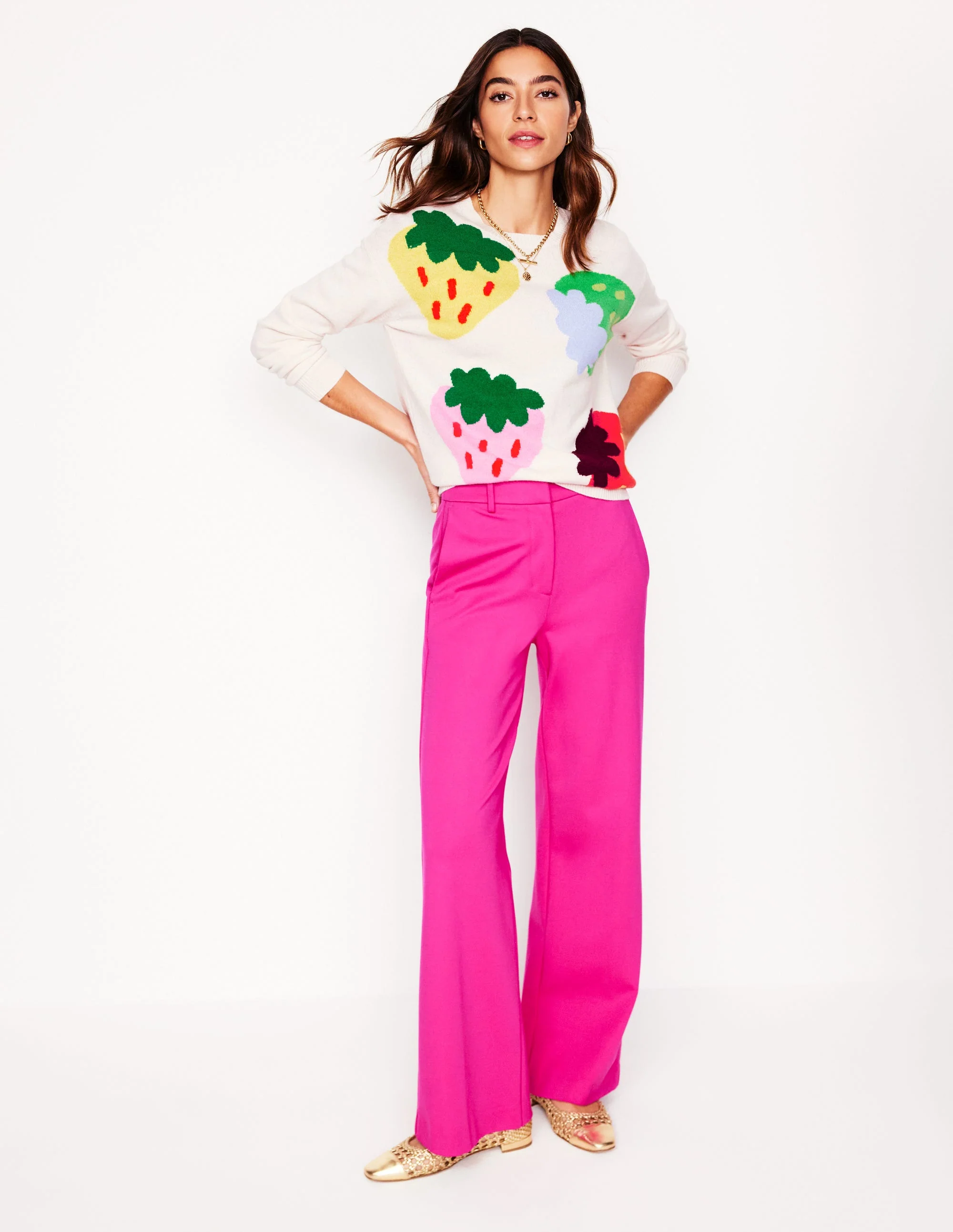 Lydia Kaschmirpullover-Ecru, Erdbeeren - Image 4