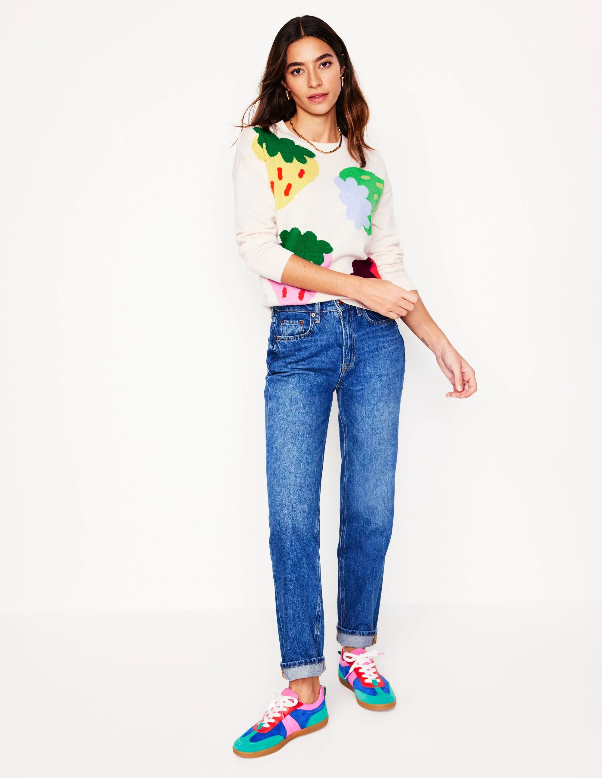 Lydia Kaschmirpullover-Ecru, Erdbeeren - Image 5