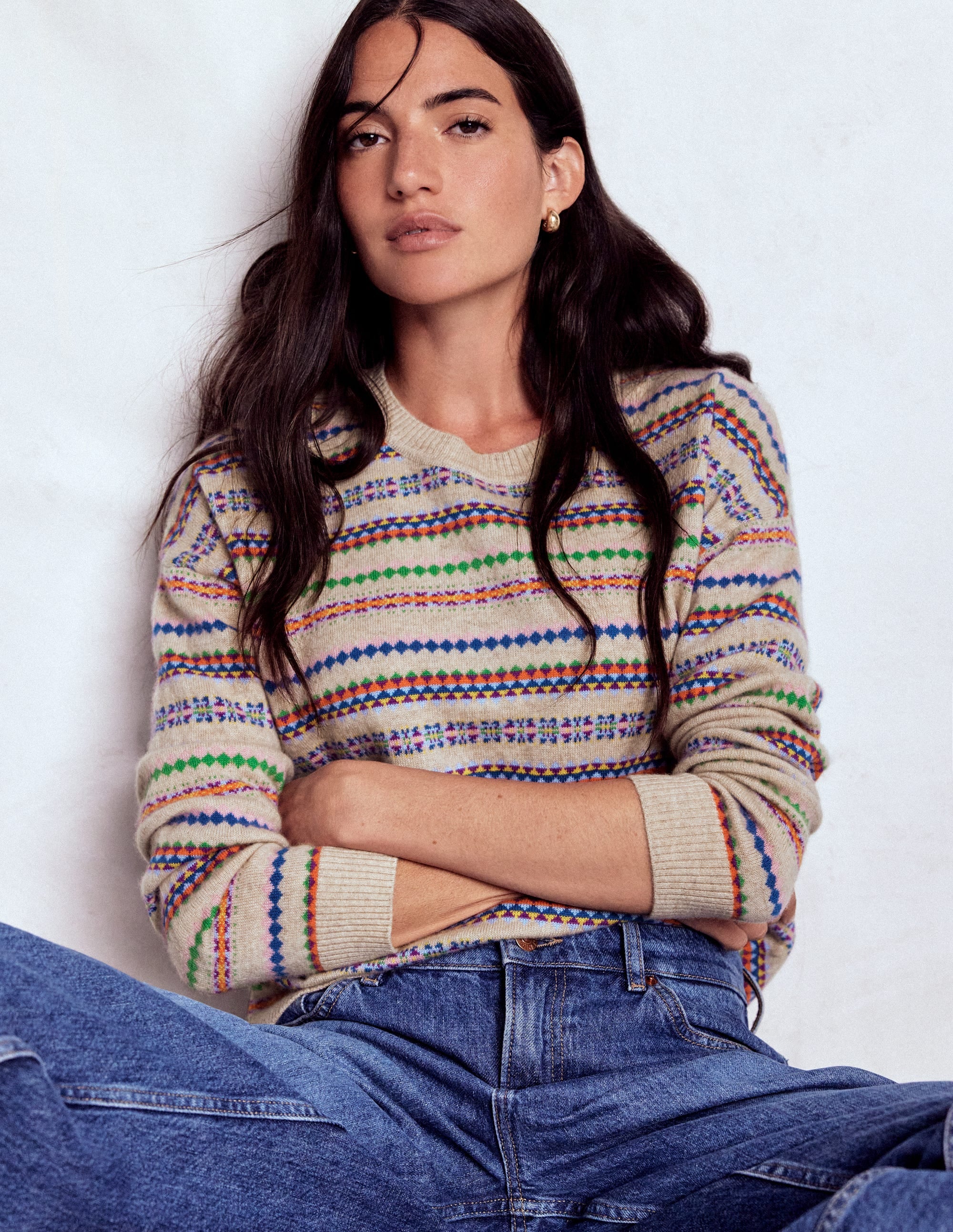 Lydia Kaschmirpullover-Haferbeige Meliert Fair-Isle