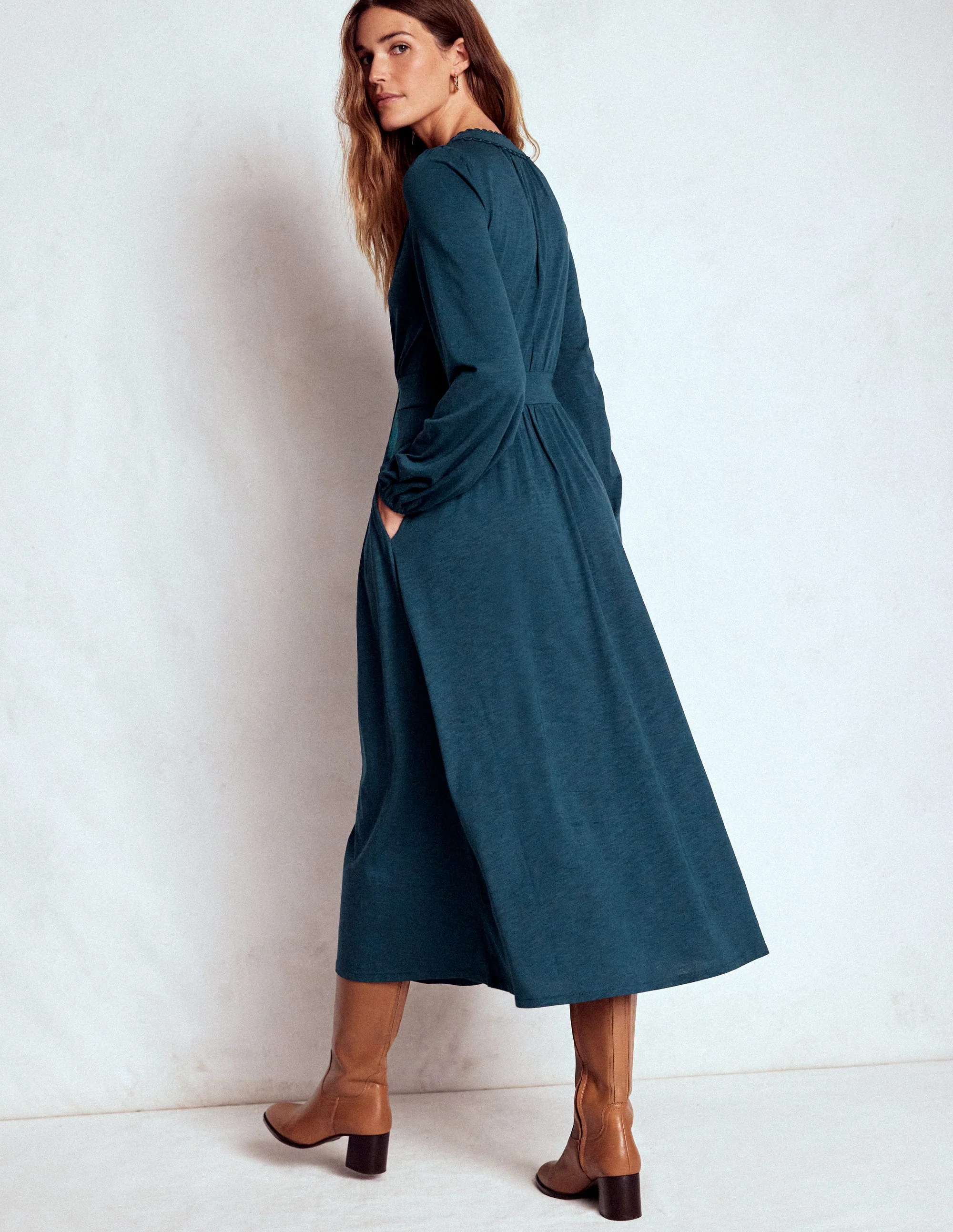 Maddie Midikleid mit Picot-Besatz-Mitternachtsblaugrün - Image 3