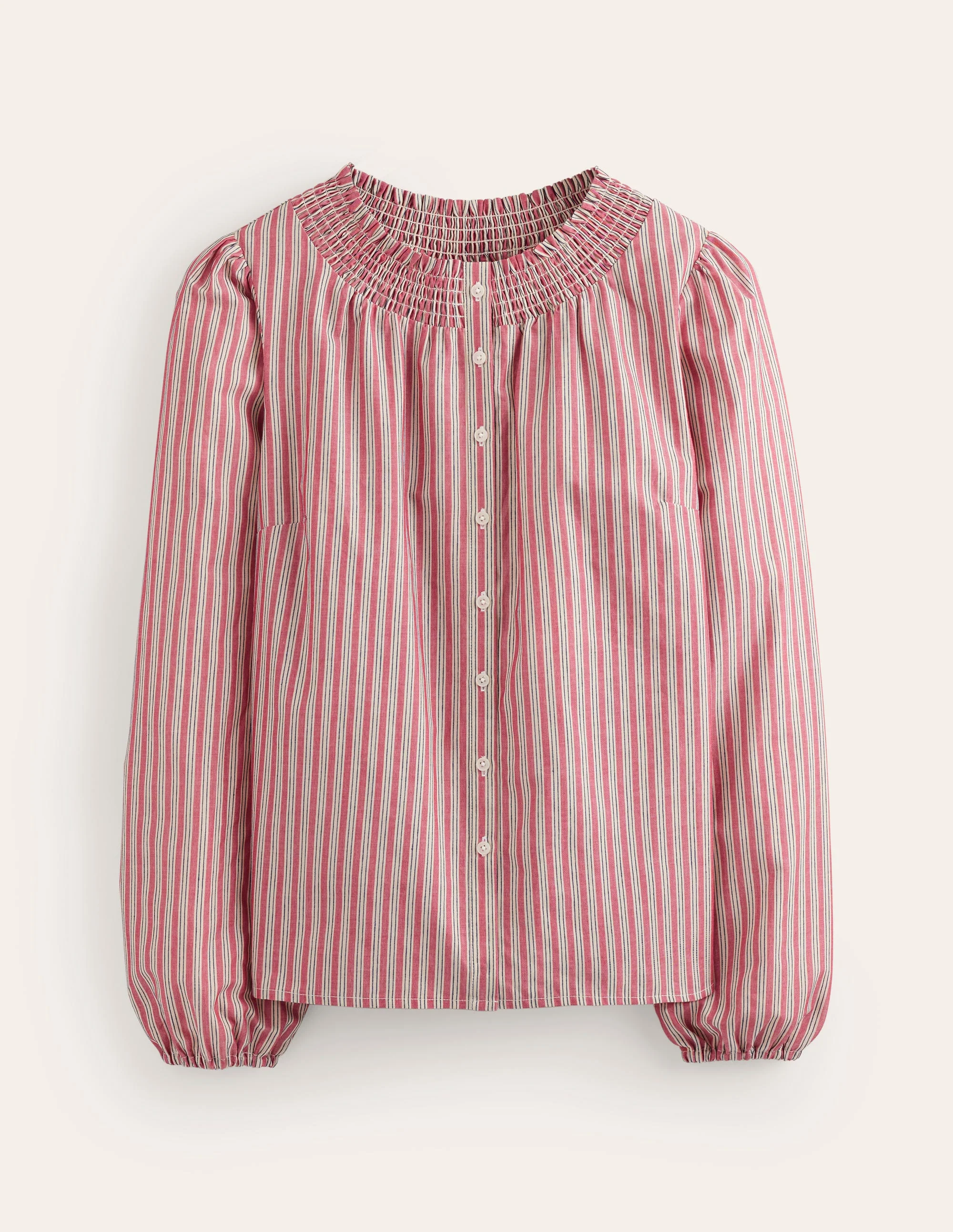 Mae Gesmokte Baumwollbluse-Rot mit Streifen - Image 5