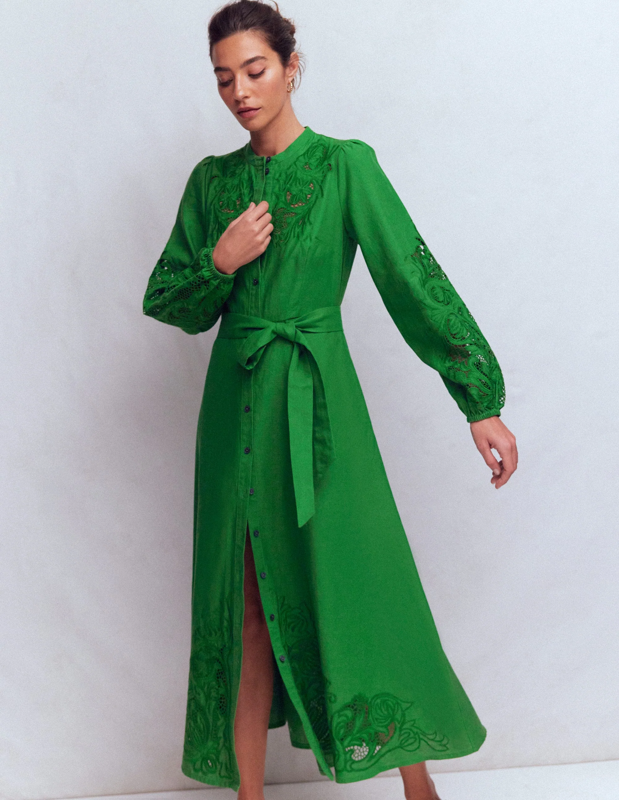 Mae Hemdblusenkleid aus Leinenmischgewebe-Highland-Grün - Image 4