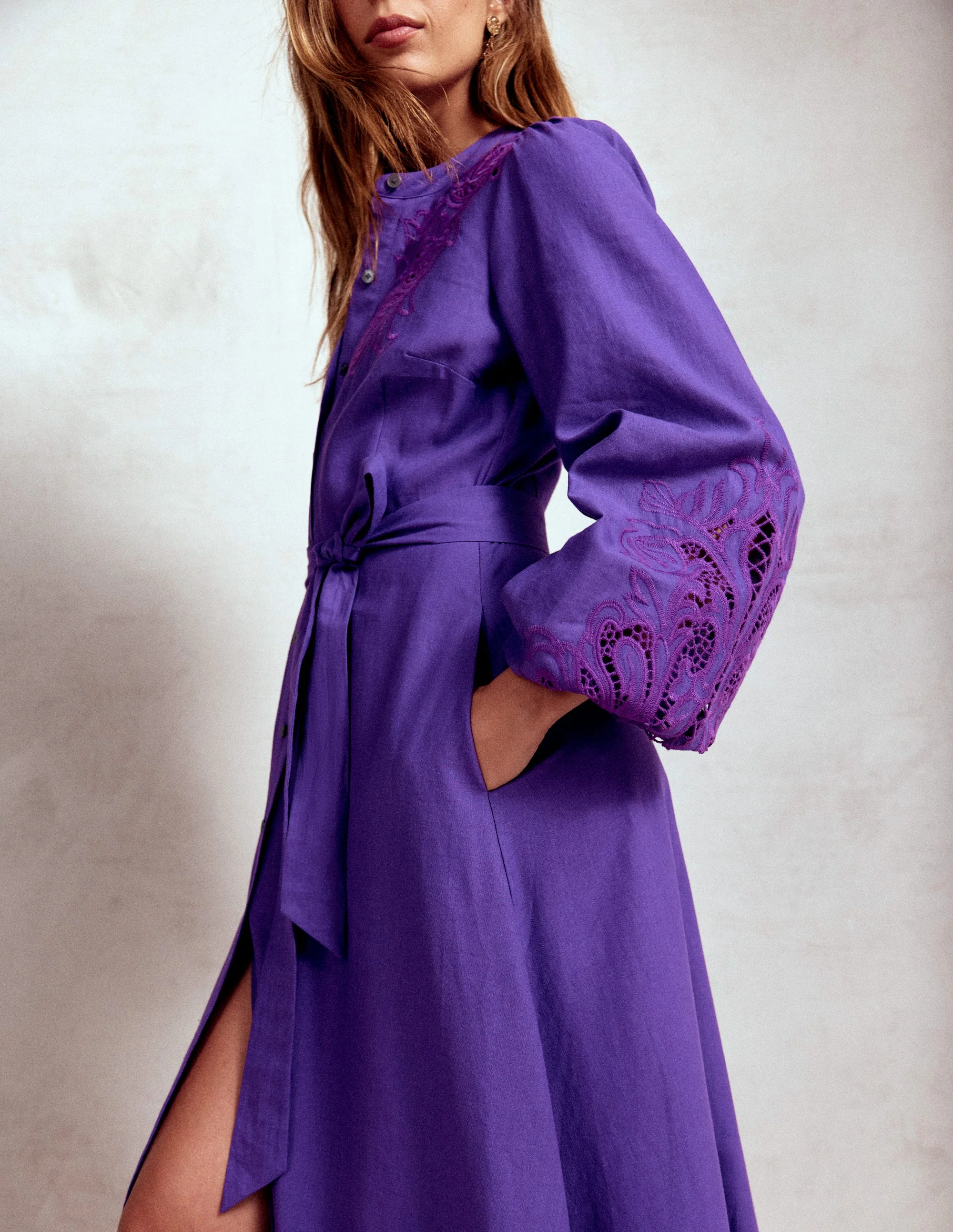 Mae Hemdblusenkleid aus Leinenmischgewebe-Königsviolett