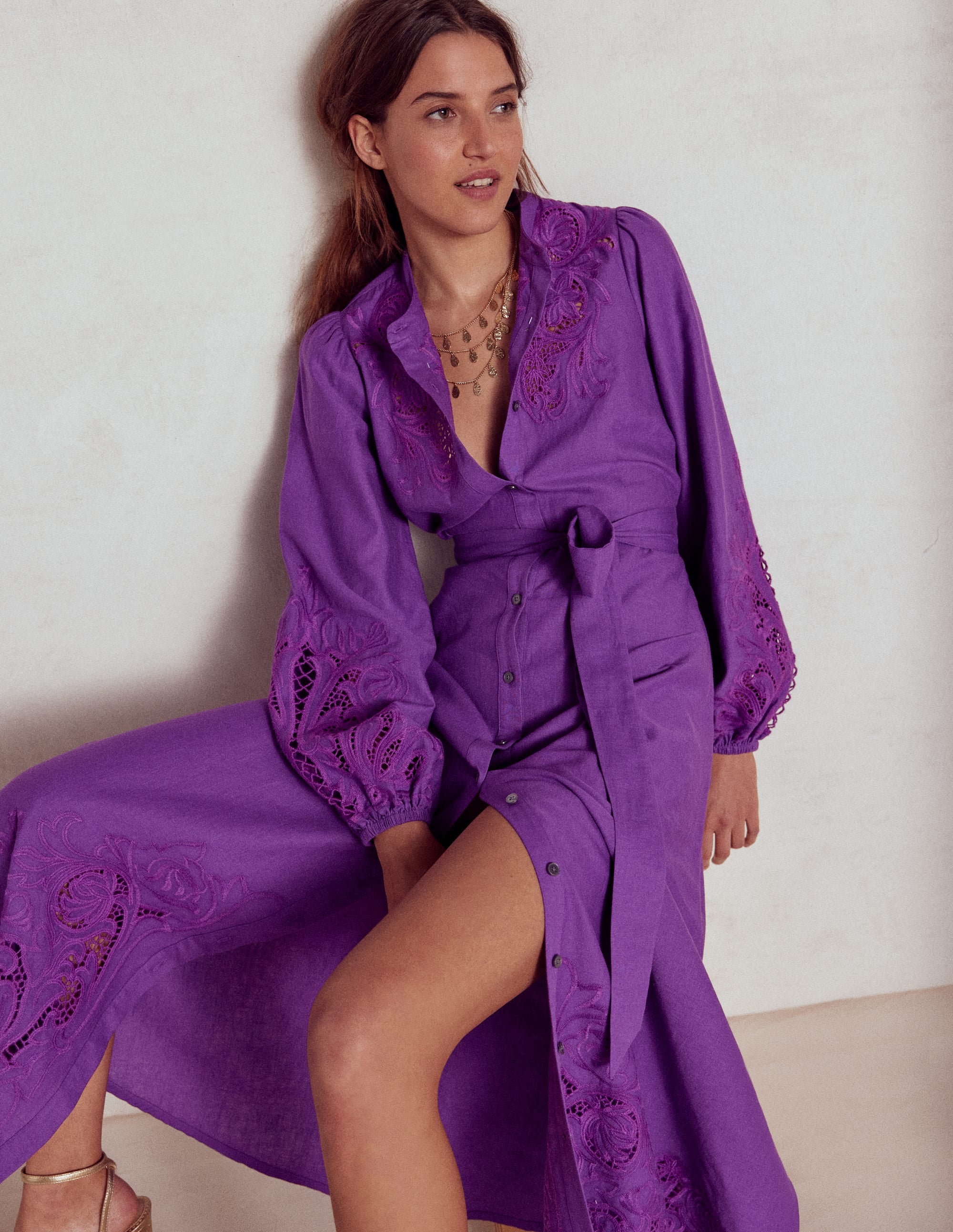 Mae Hemdblusenkleid aus Leinenmischgewebe-Königsviolett - Image 5