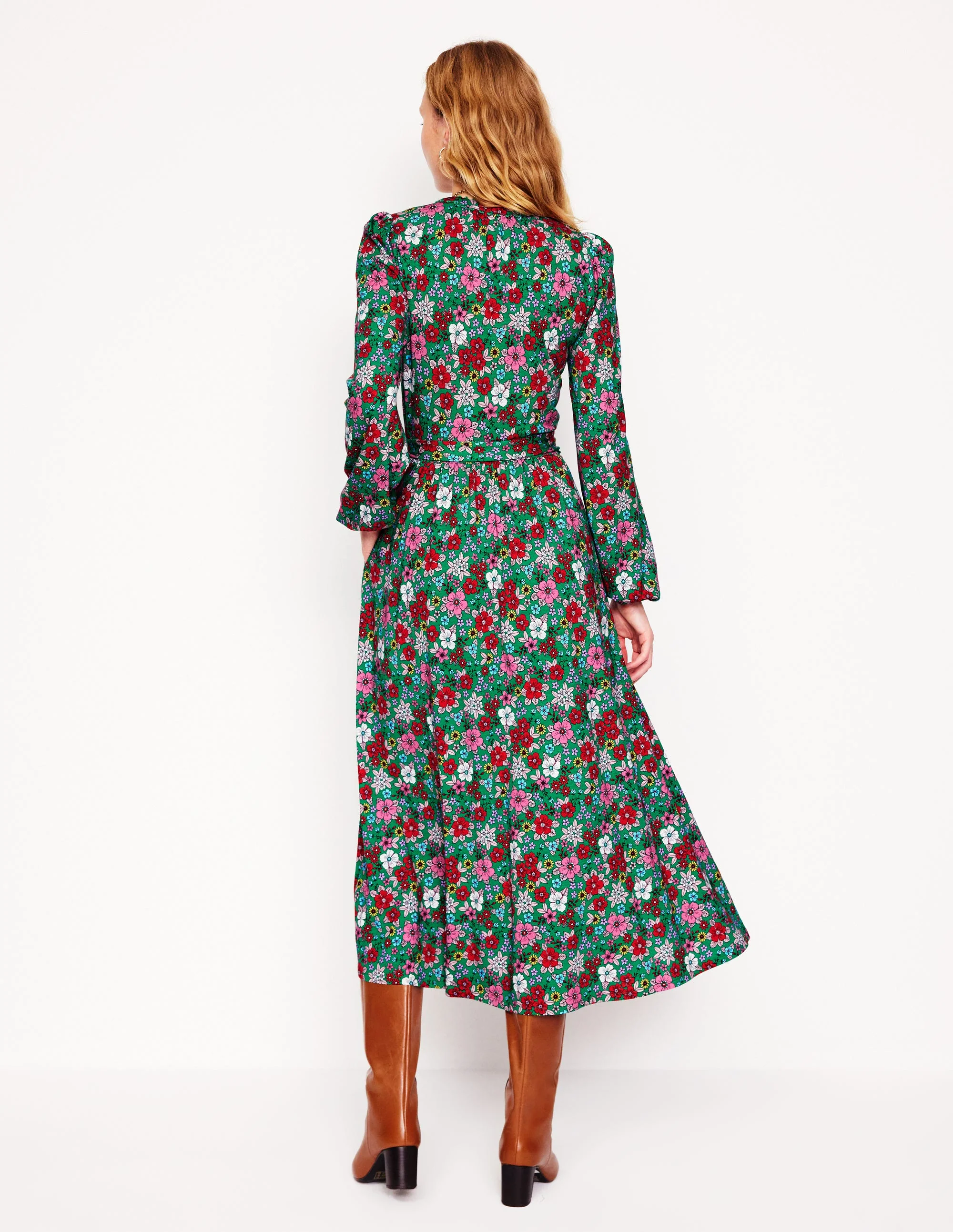 Maeve Jersey-Midikleid mit Besatz-Sattes Smaragdgrün, Blütenpracht - Image 3