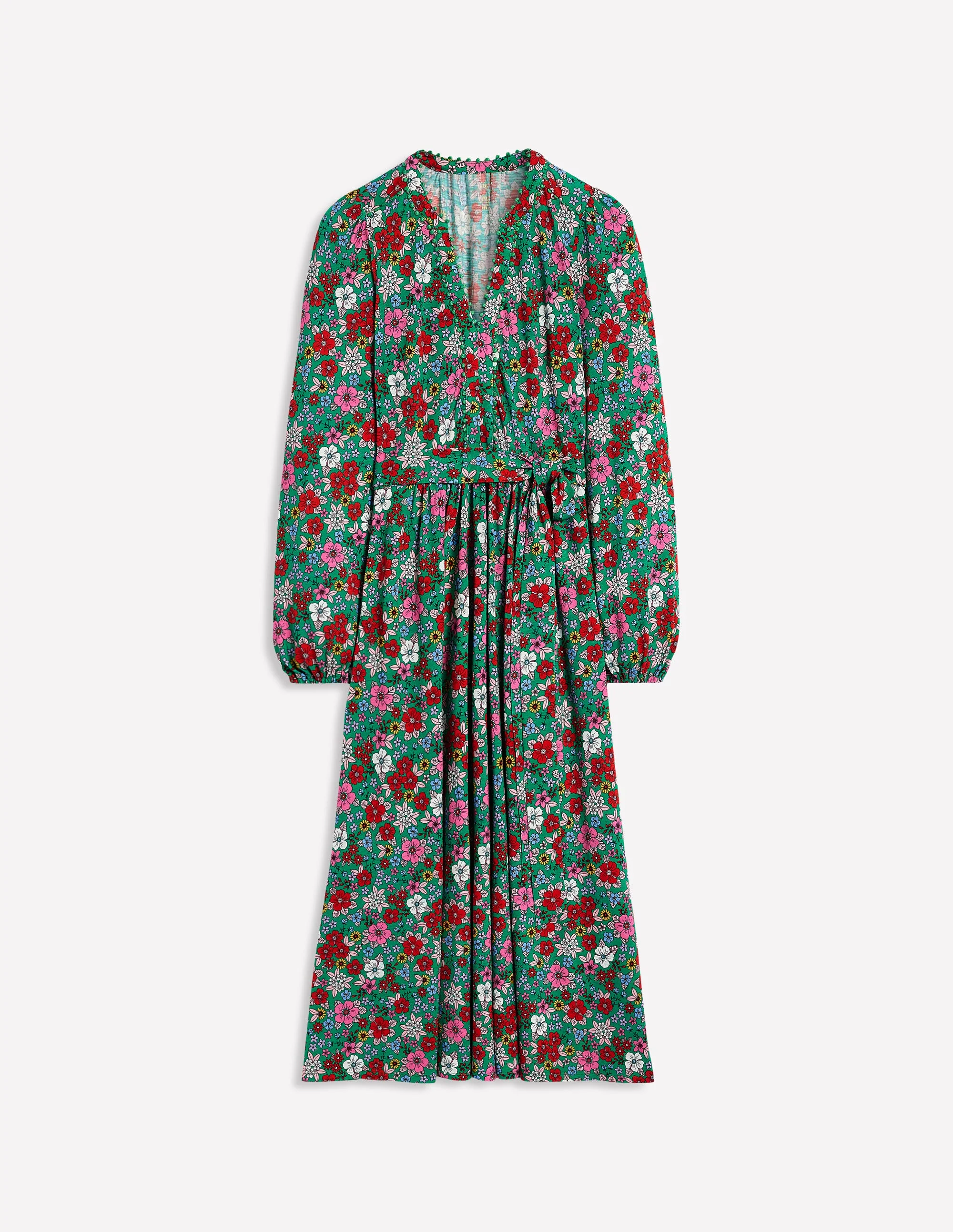 Maeve Jersey-Midikleid mit Besatz-Sattes Smaragdgrün, Blütenpracht - Image 5