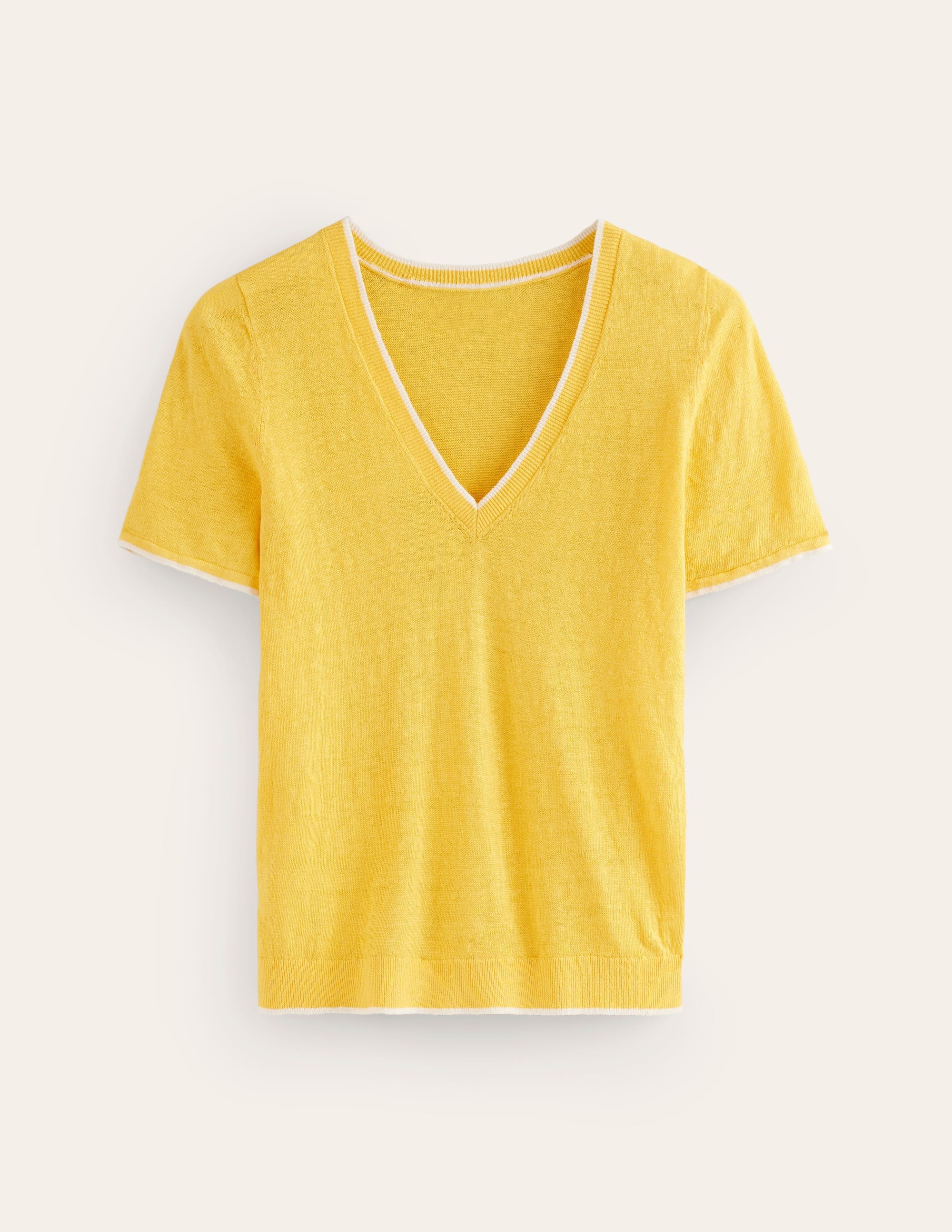 Maggie T-Shirt aus Leinen mit V-Ausschnitt-Narzissengelb - Image 5