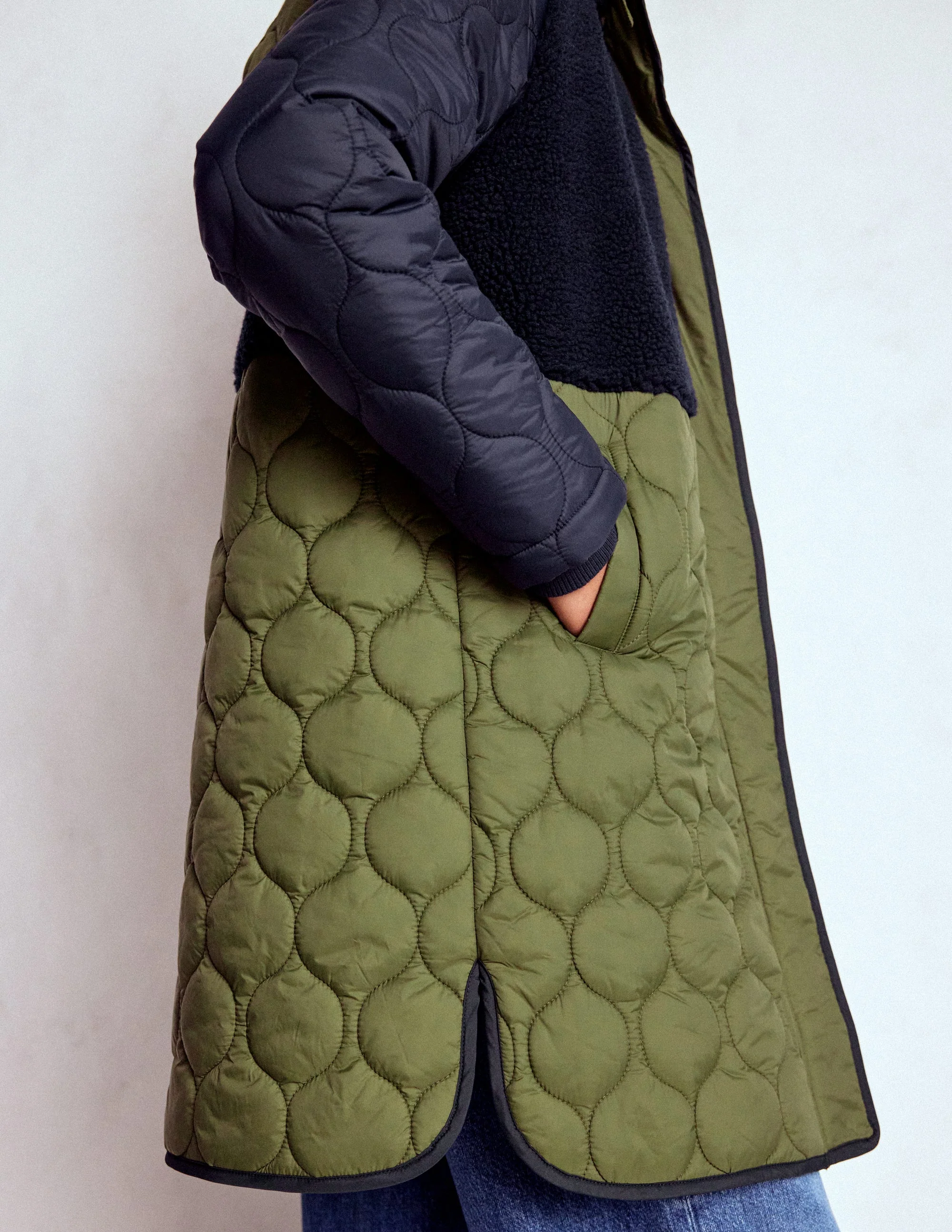 Mantel aus Teddyfell-Mix-Marineblau und Khaki - Image 5