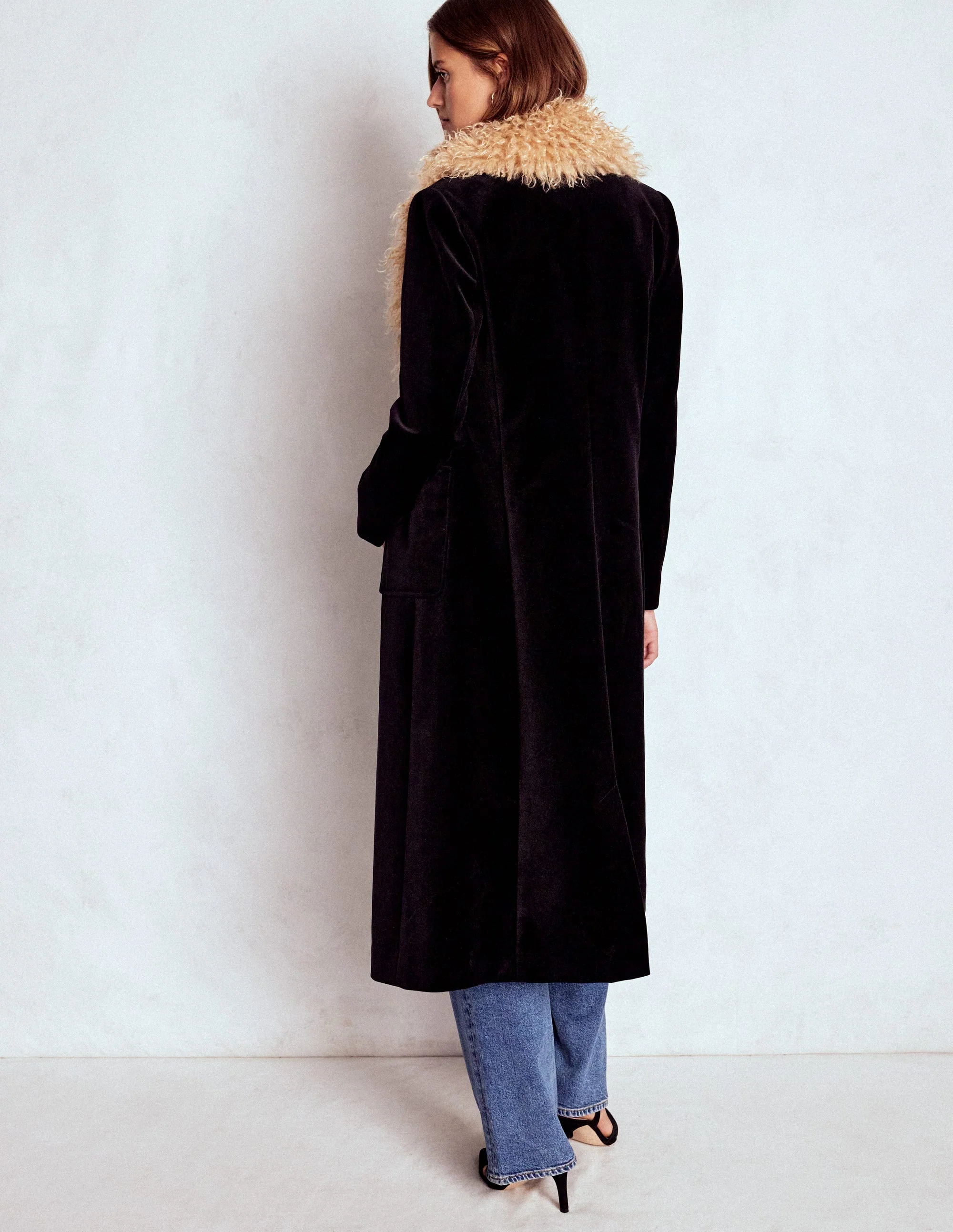 Mantel mit Fellbesatz-Schwarz - Image 2