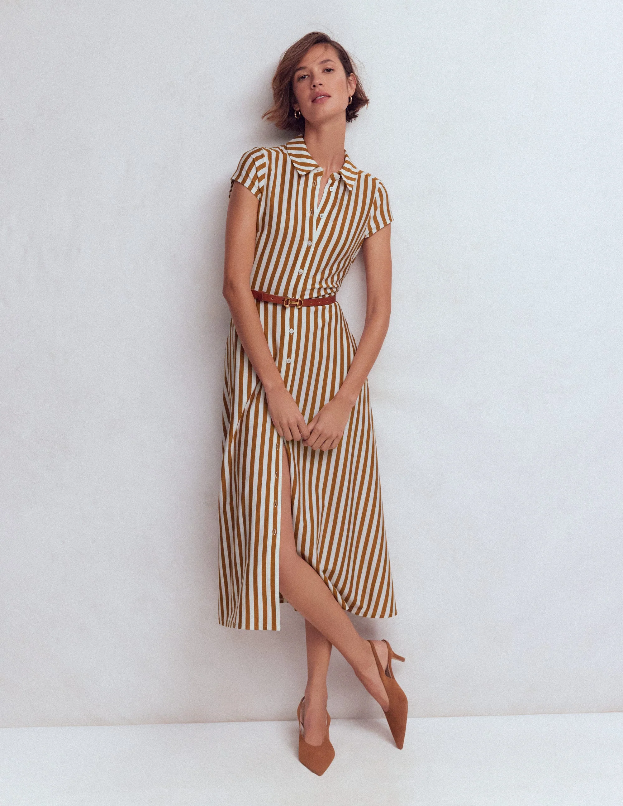 Marcia Jersey-Hemdblusenkleid-Cognac und Naturweiß Streifen - Image 2