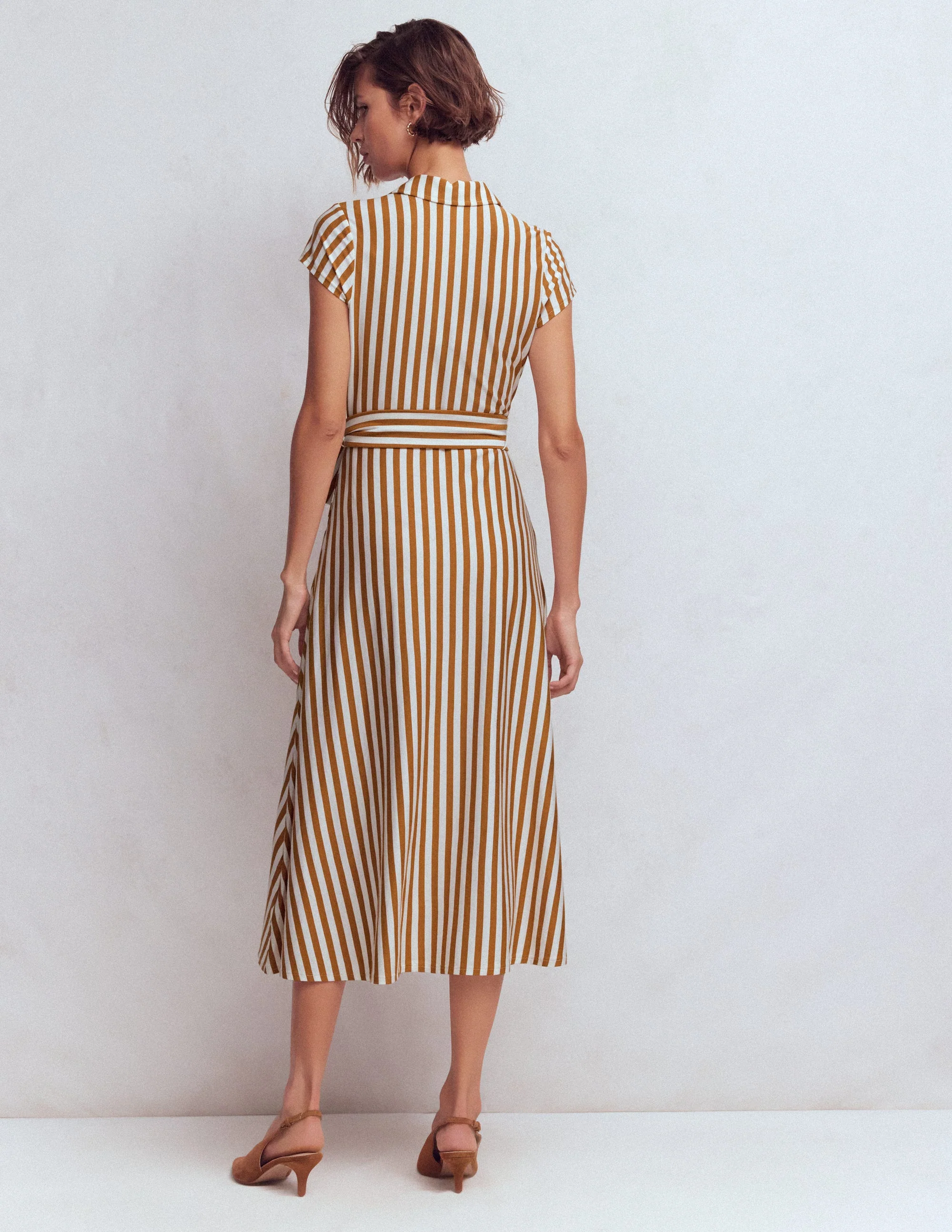Marcia Jersey-Hemdblusenkleid-Cognac und Naturweiß Streifen - Image 3
