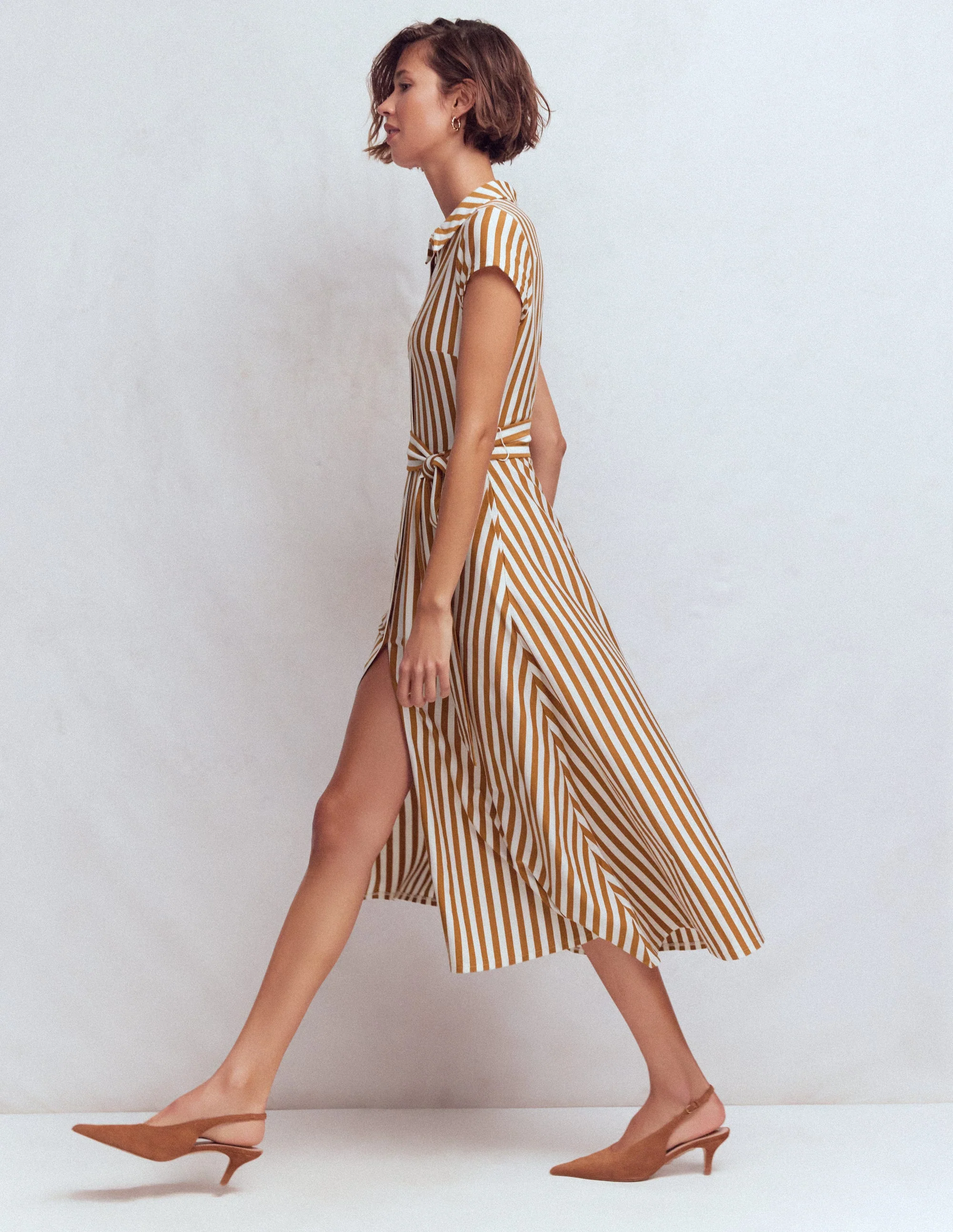 Marcia Jersey-Hemdblusenkleid-Cognac und Naturweiß Streifen - Image 4