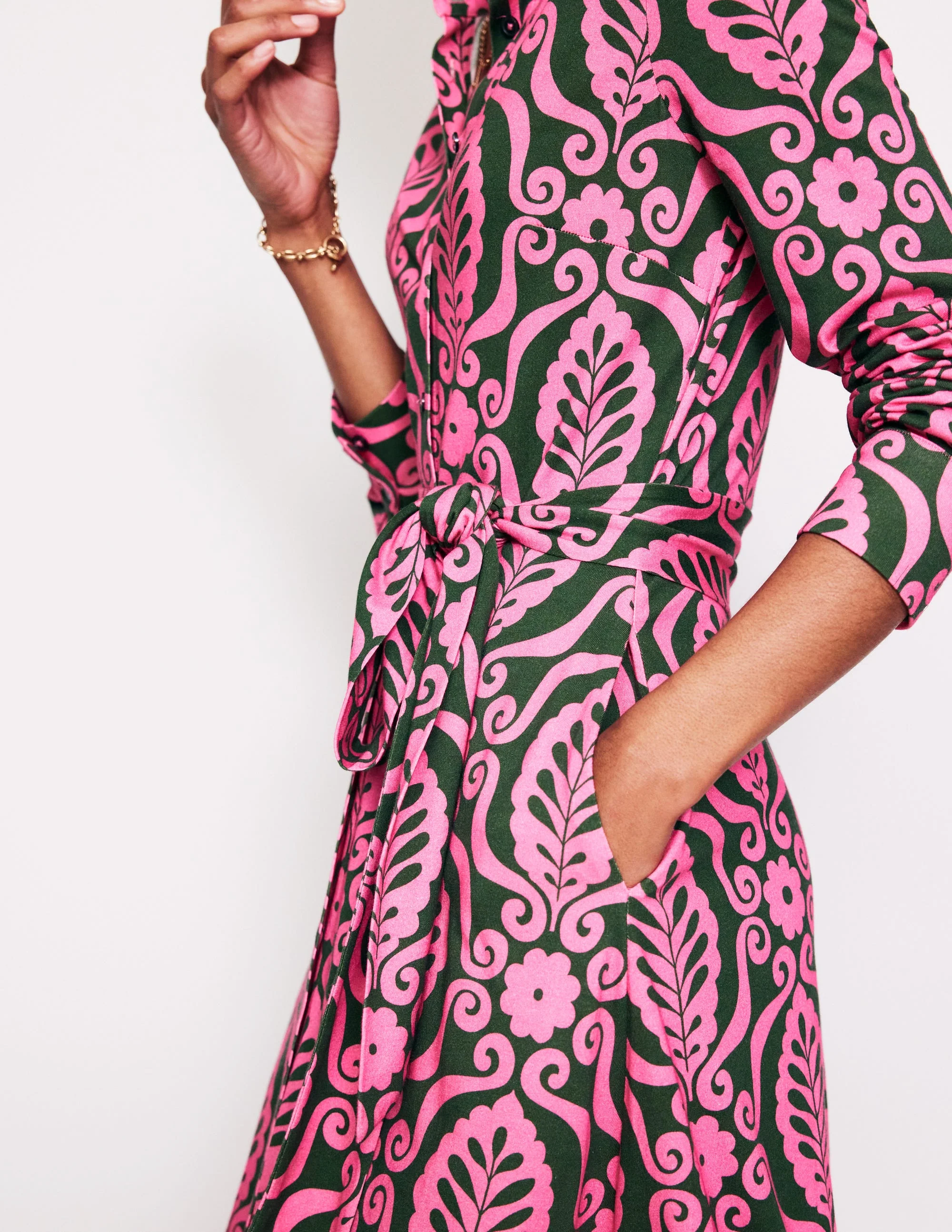 Marcia Jersey-Hemdblusenkleid-Festliches Rosa, Blattstempel - Image 3