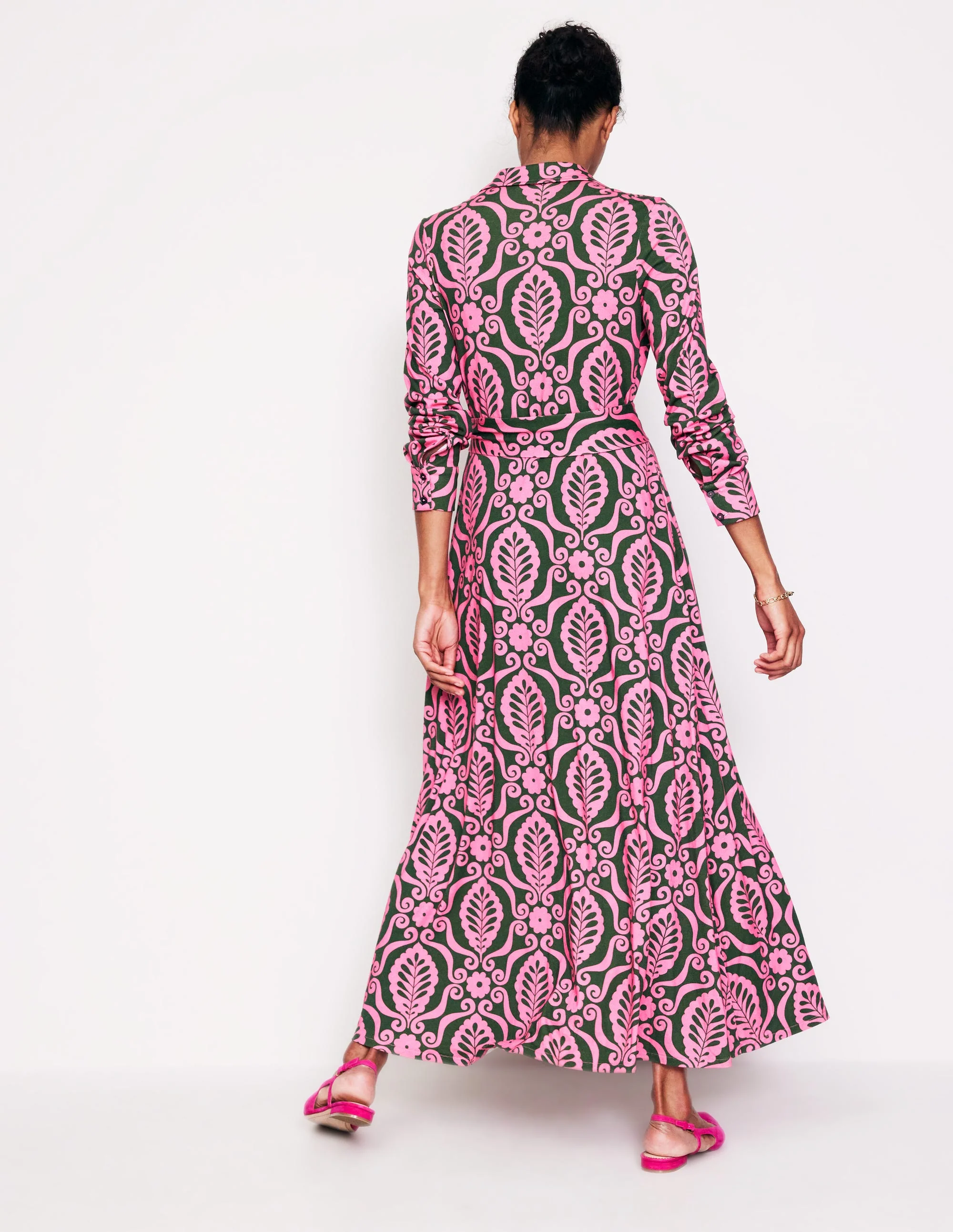 Marcia Jersey-Hemdblusenkleid-Festliches Rosa, Blattstempel - Image 4