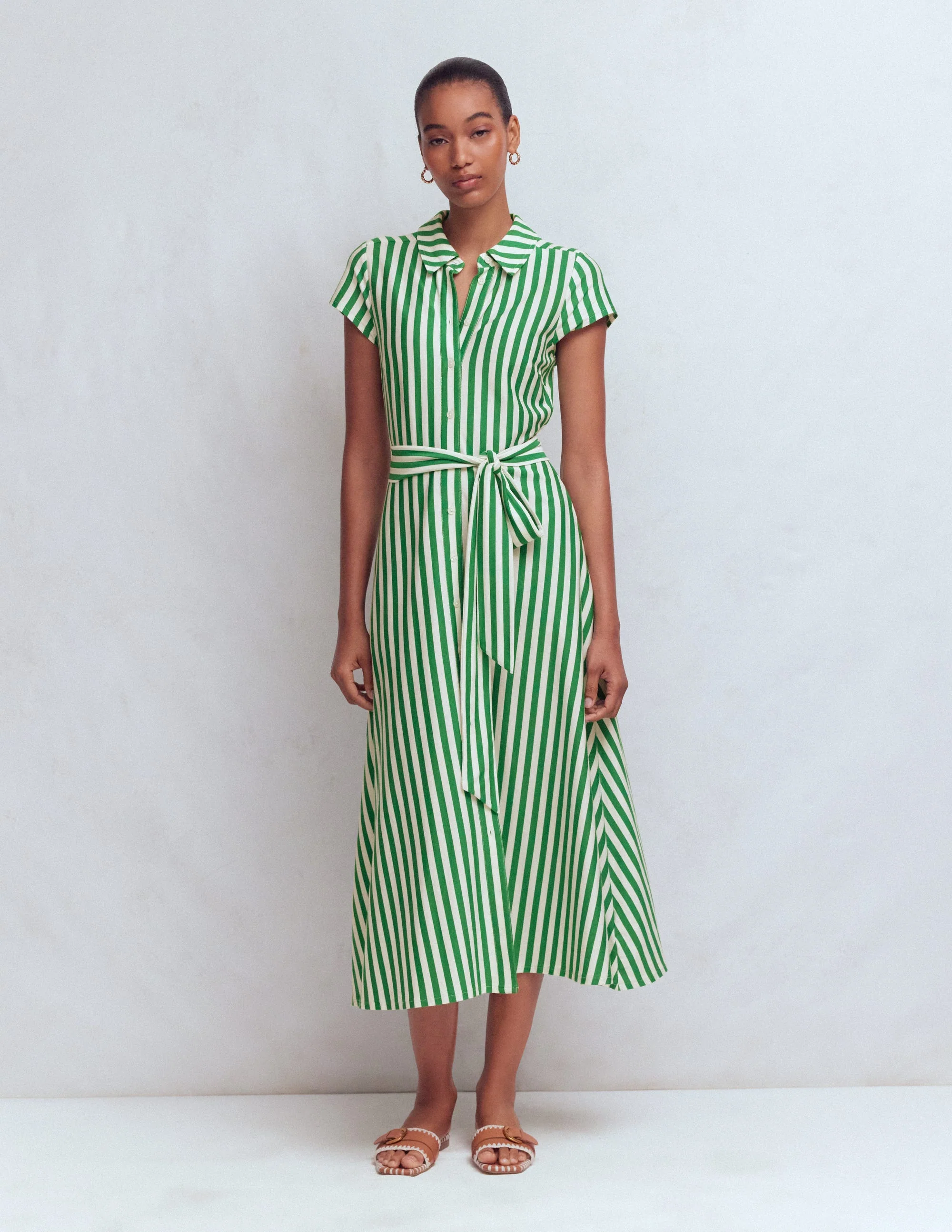 Marcia Jersey-Hemdblusenkleid-Grün und Naturweiß Streifen - Image 7