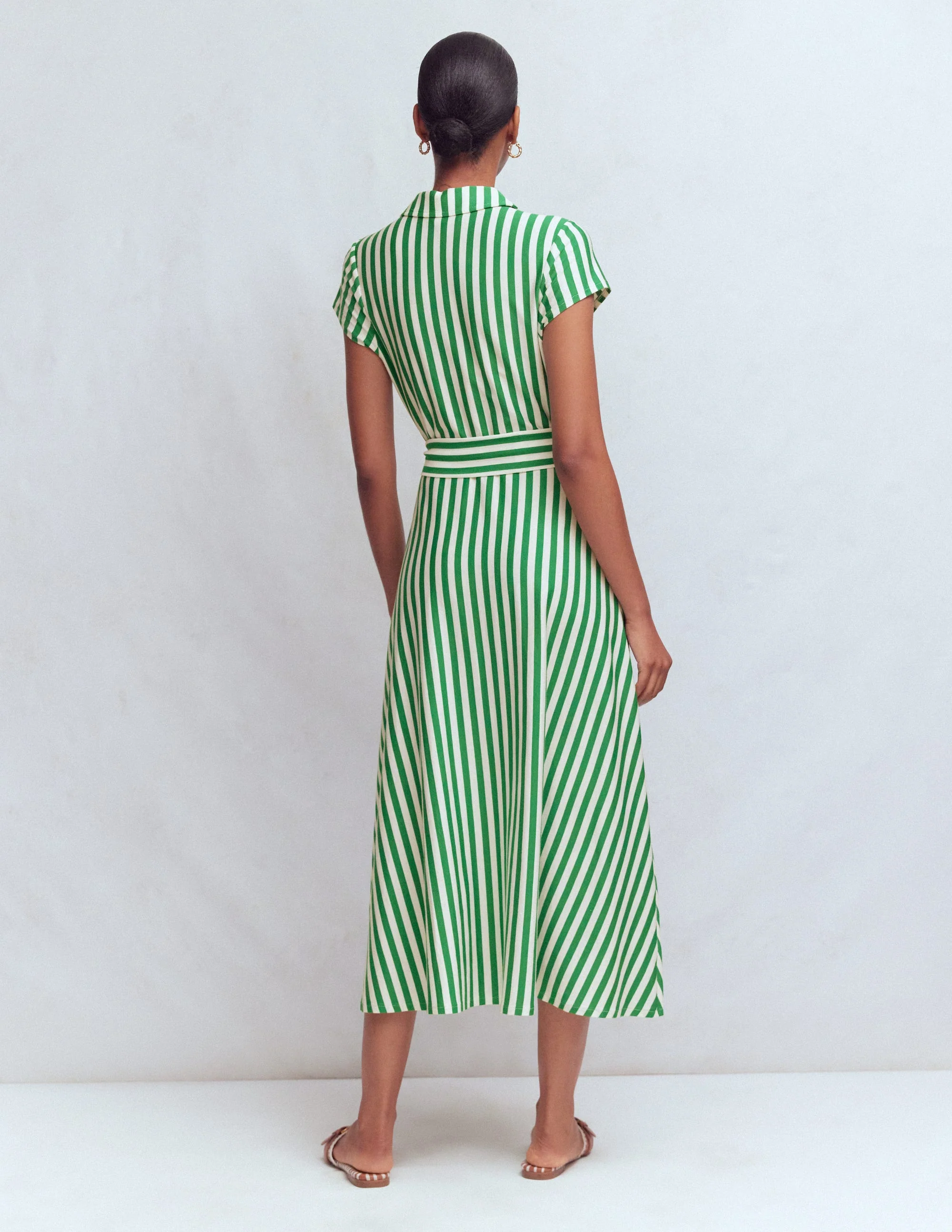 Marcia Jersey-Hemdblusenkleid-Grün und Naturweiß Streifen - Image 8