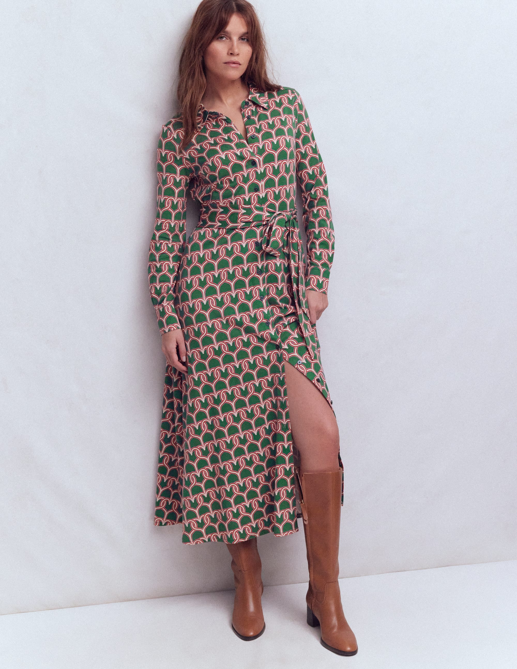 Marcia Jersey-Hemdblusenkleid-Jägergrün, Herzkettenglied