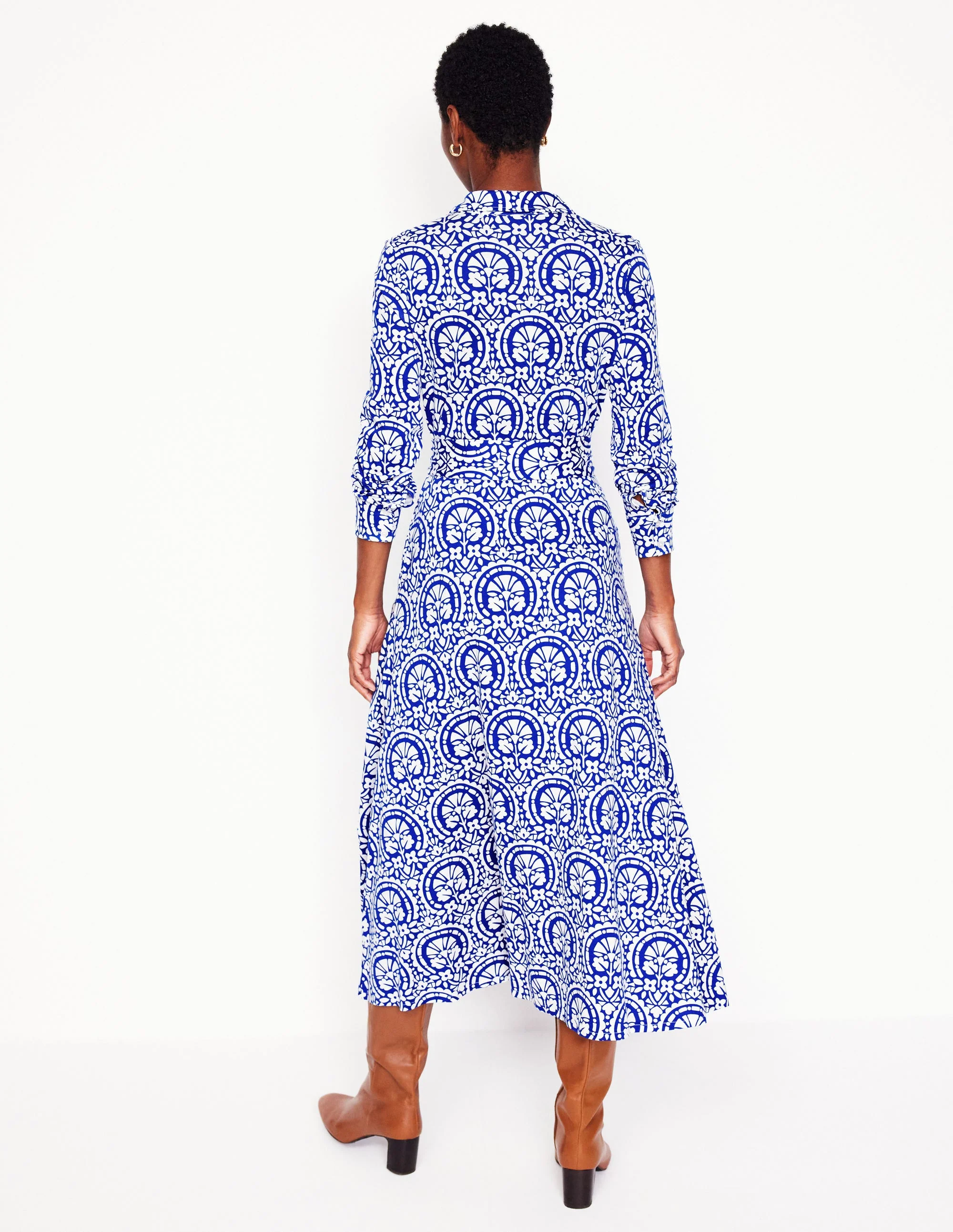 Marcia Jersey-Hemdblusenkleid-Leuchtendes Blau, Aufwendiger Stempel - Image 8
