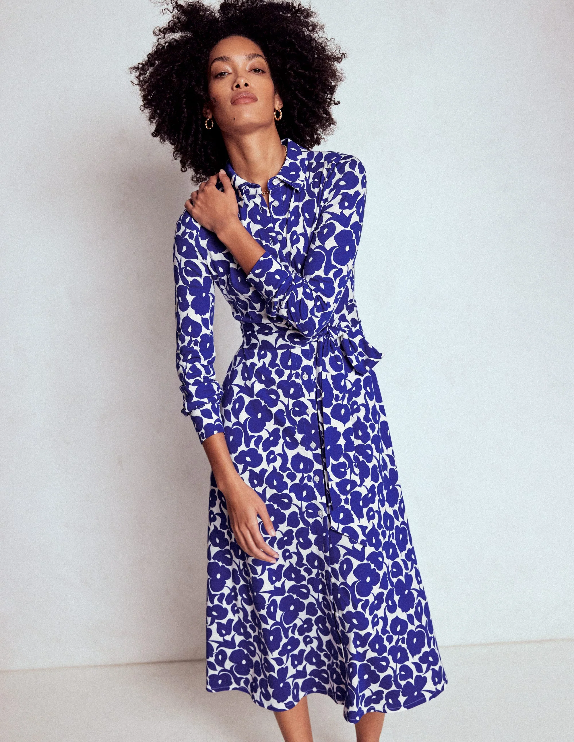 Marcia Jersey-Hemdblusenkleid-Leuchtendes Blau, Laubhain