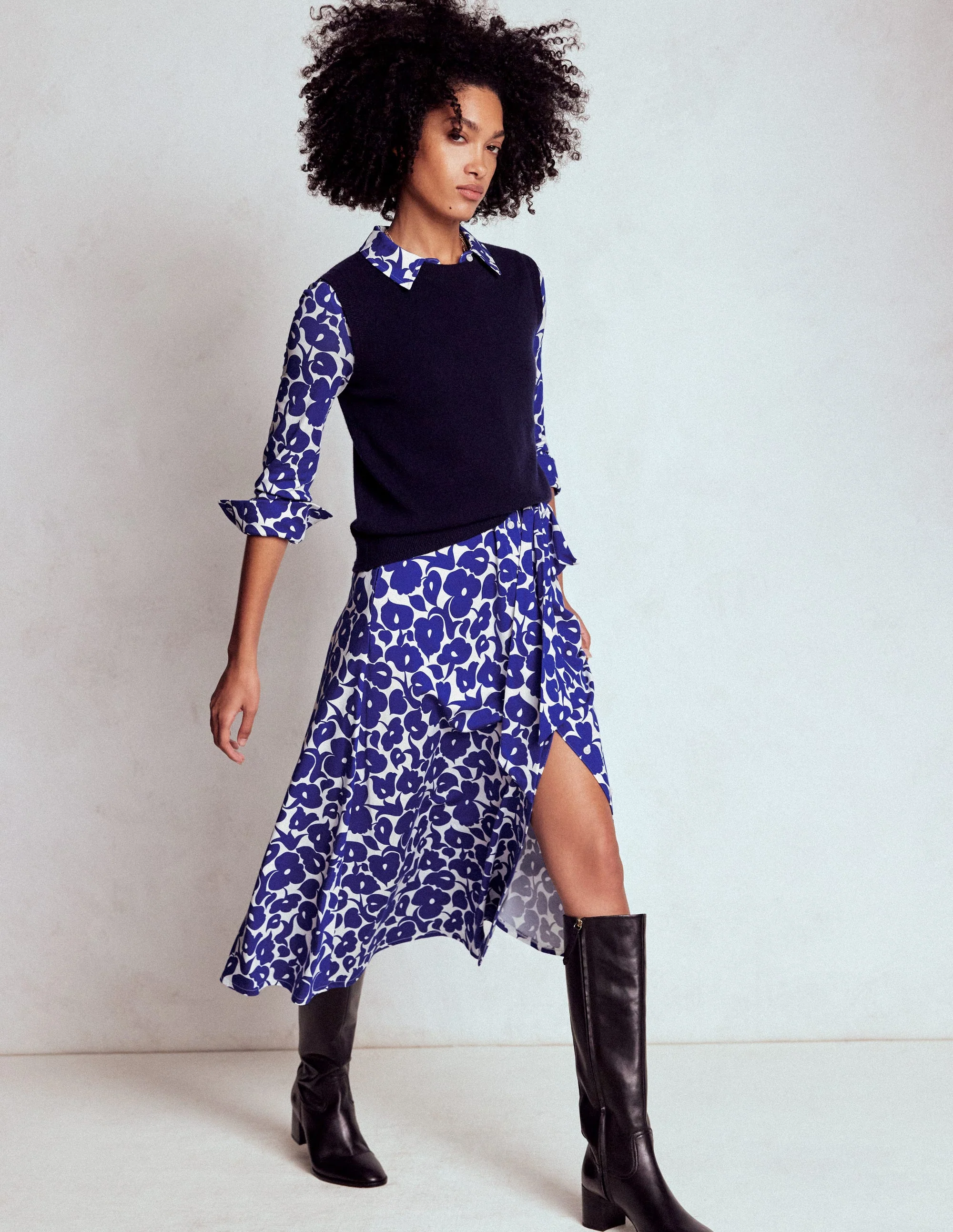 Marcia Jersey-Hemdblusenkleid-Leuchtendes Blau, Laubhain - Image 5