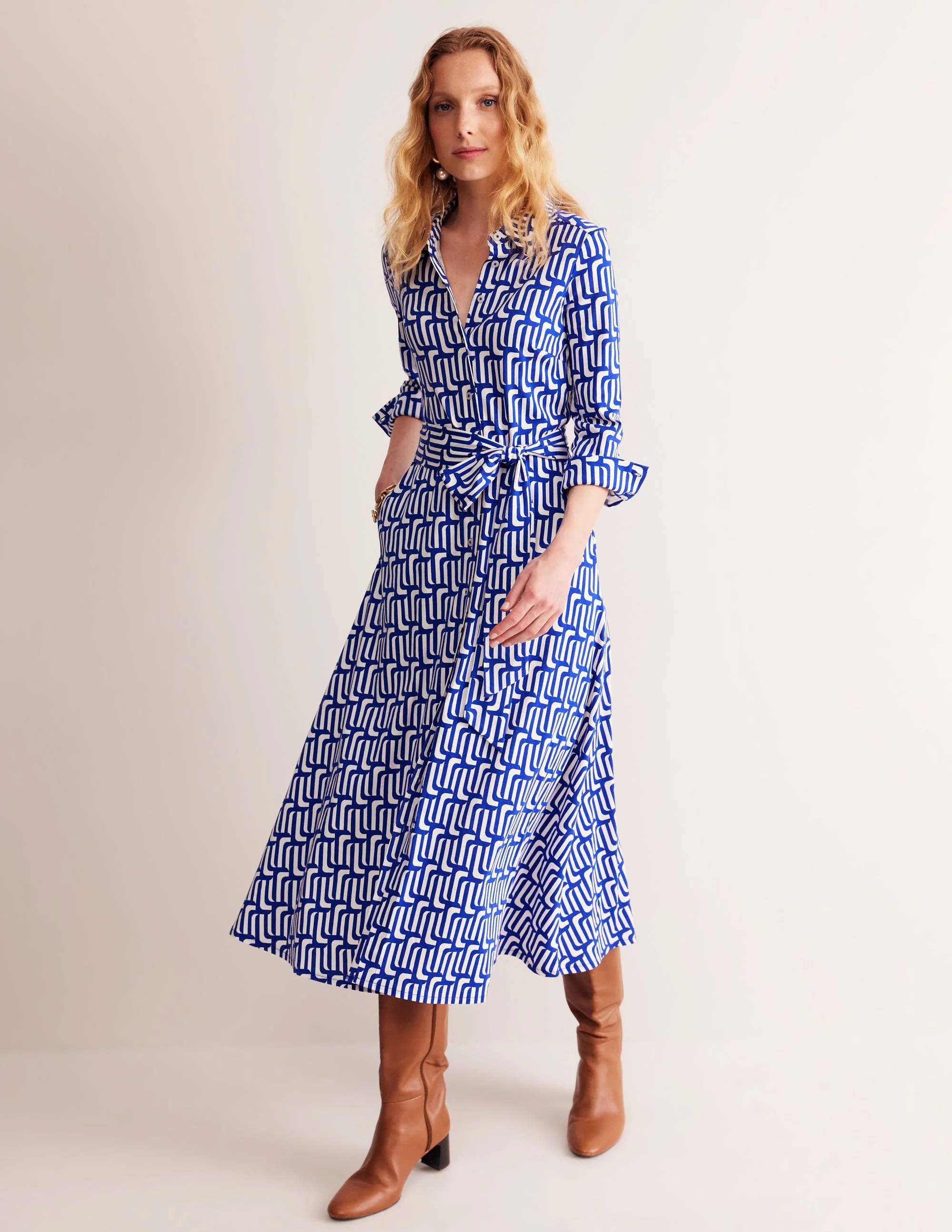 Marcia Jersey-Hemdblusenkleid-Saphirblau, Motiv Falling Geo - Image 2