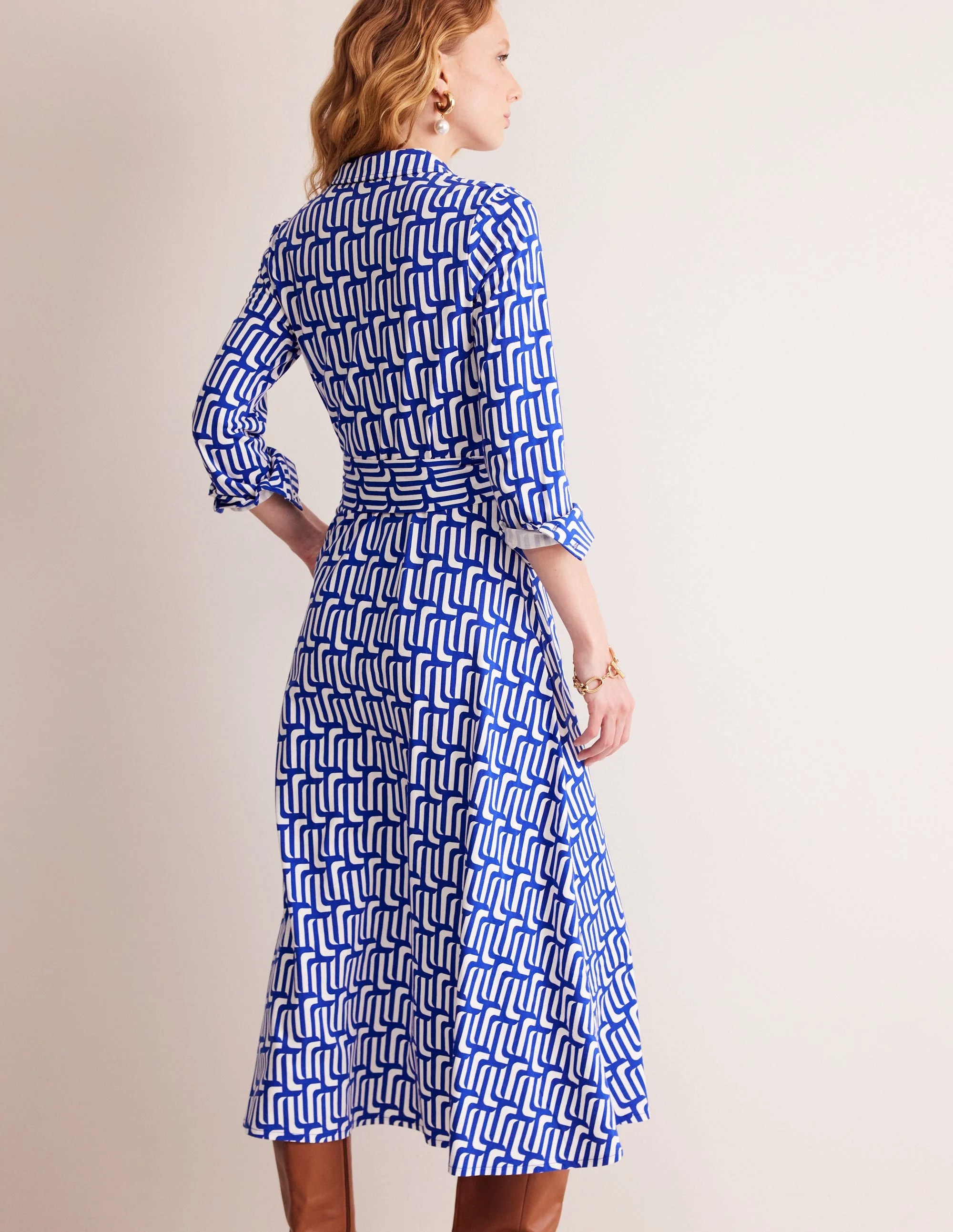 Marcia Jersey-Hemdblusenkleid-Saphirblau, Motiv Falling Geo - Image 3