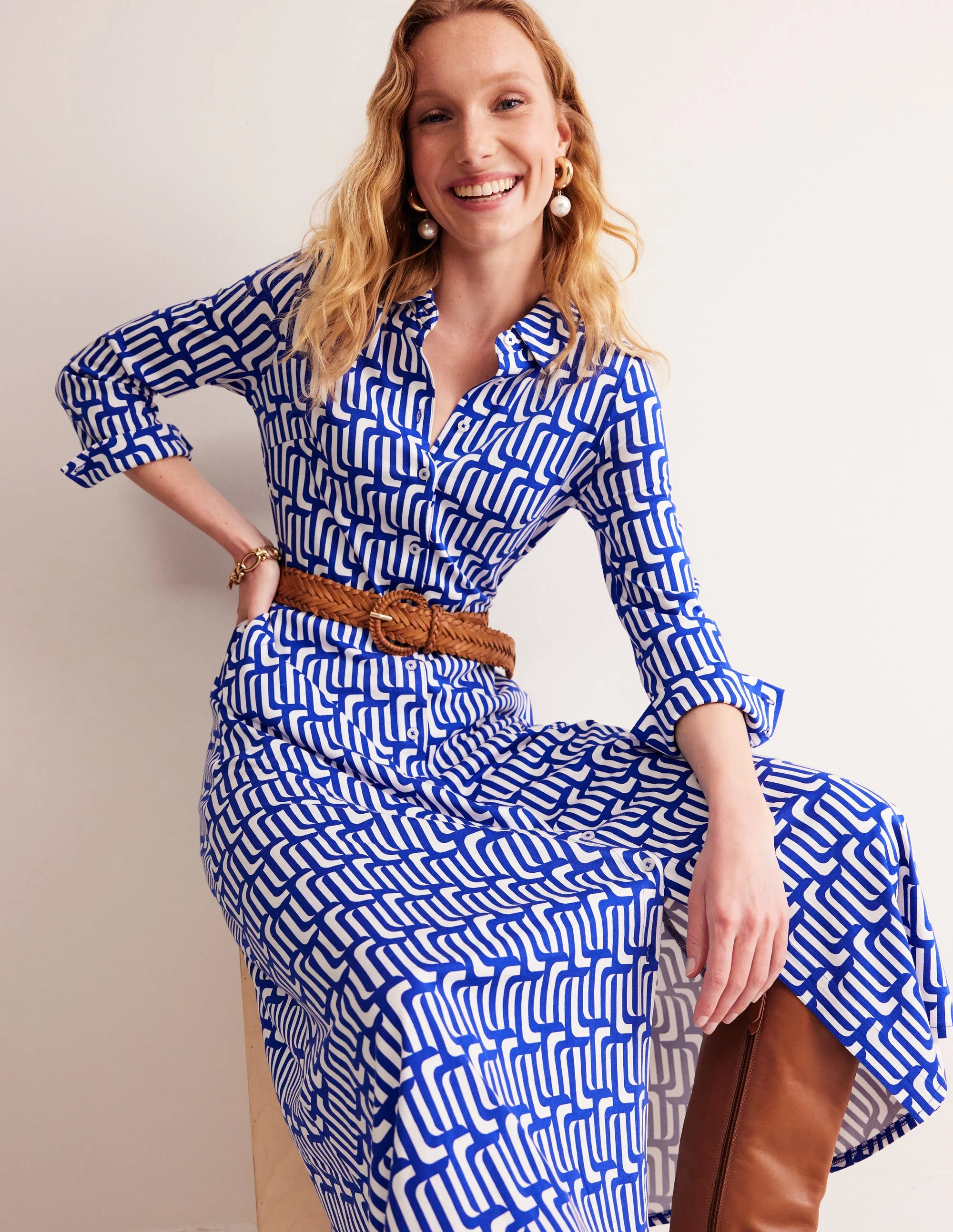 Marcia Jersey-Hemdblusenkleid-Saphirblau, Motiv Falling Geo - Image 4