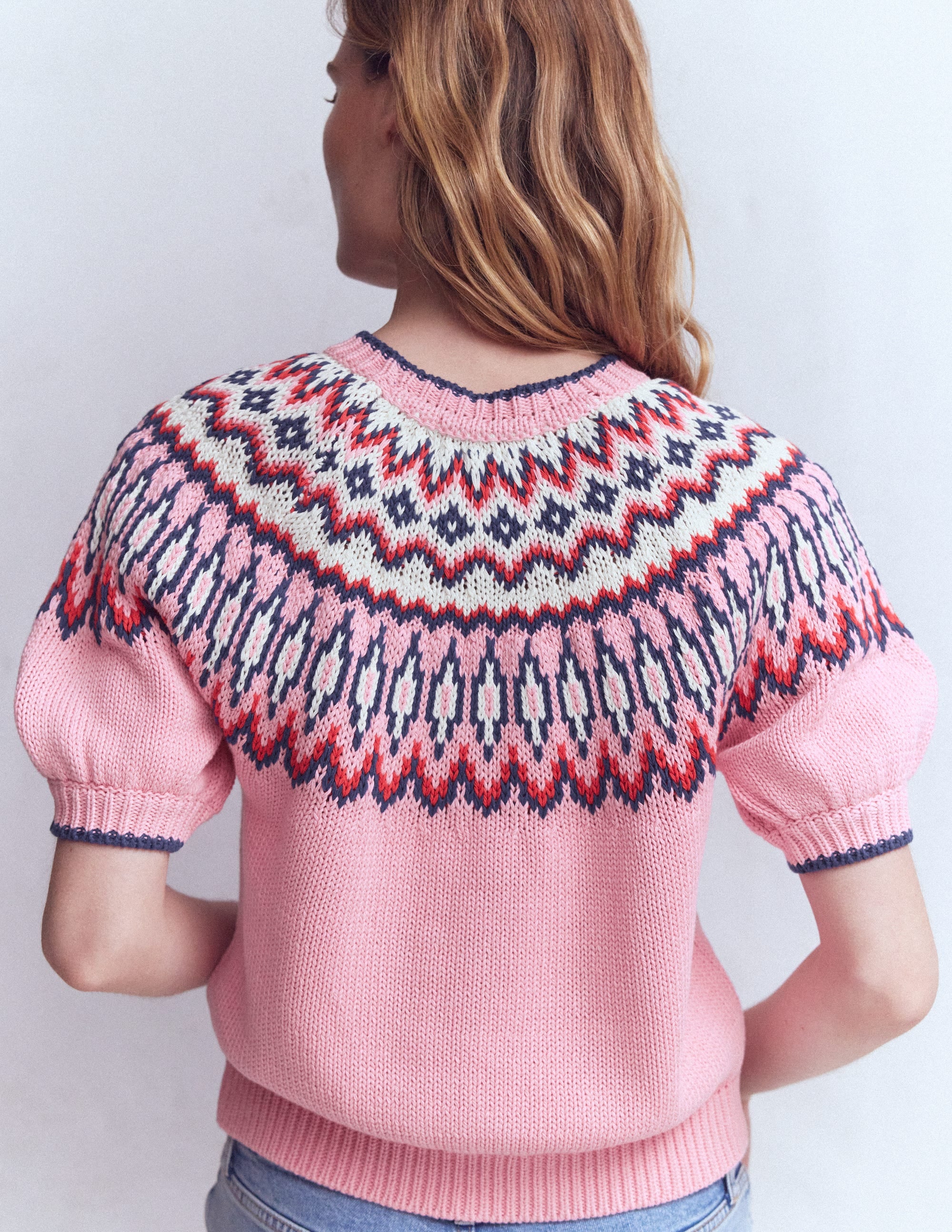 Margot T-Shirt mit Puffärmeln-Mandelrosa Fair-Isle - Image 3