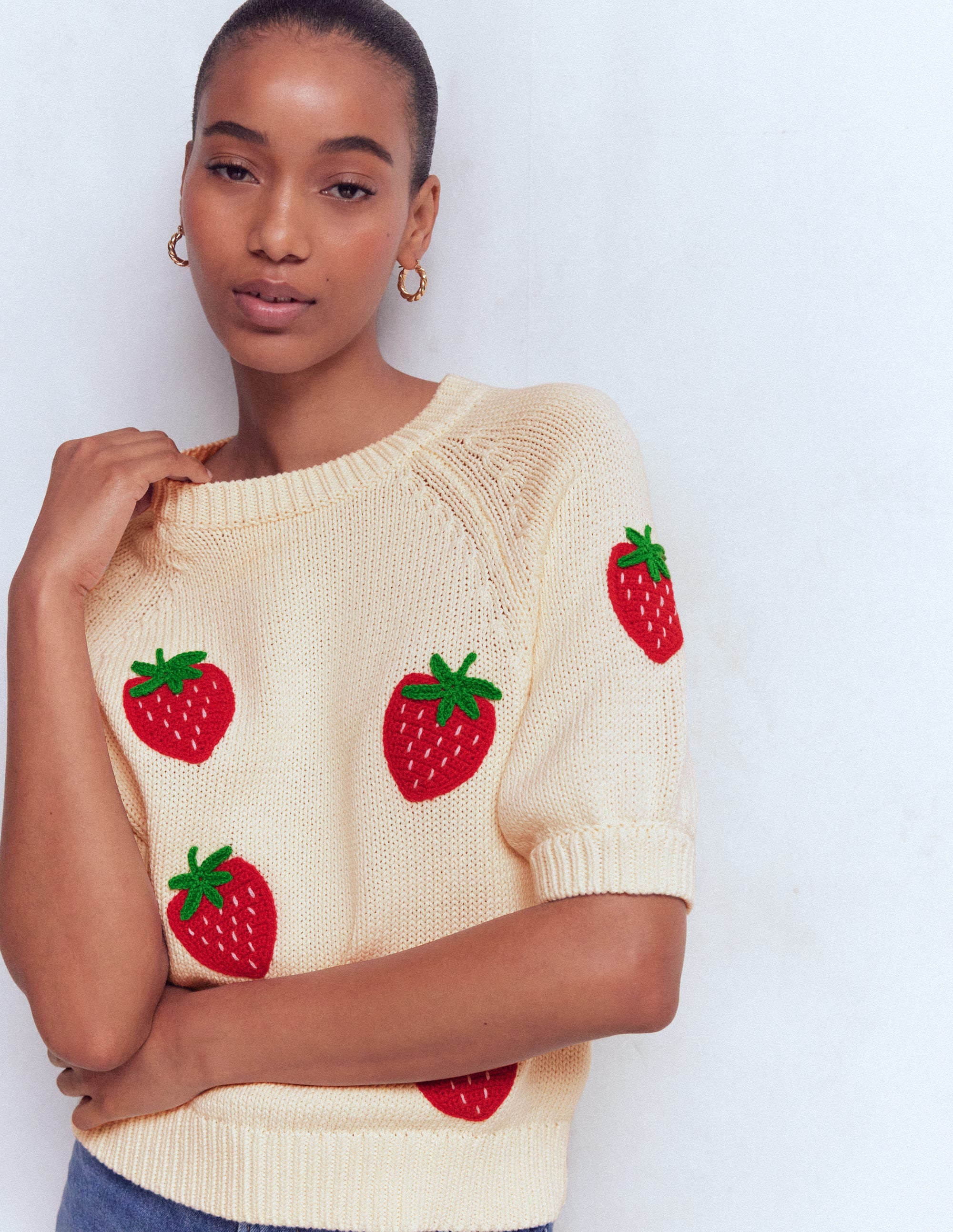 Margot T-Shirt mit Puffärmeln-Warmes Naturweiß Erdbeere - Image 5