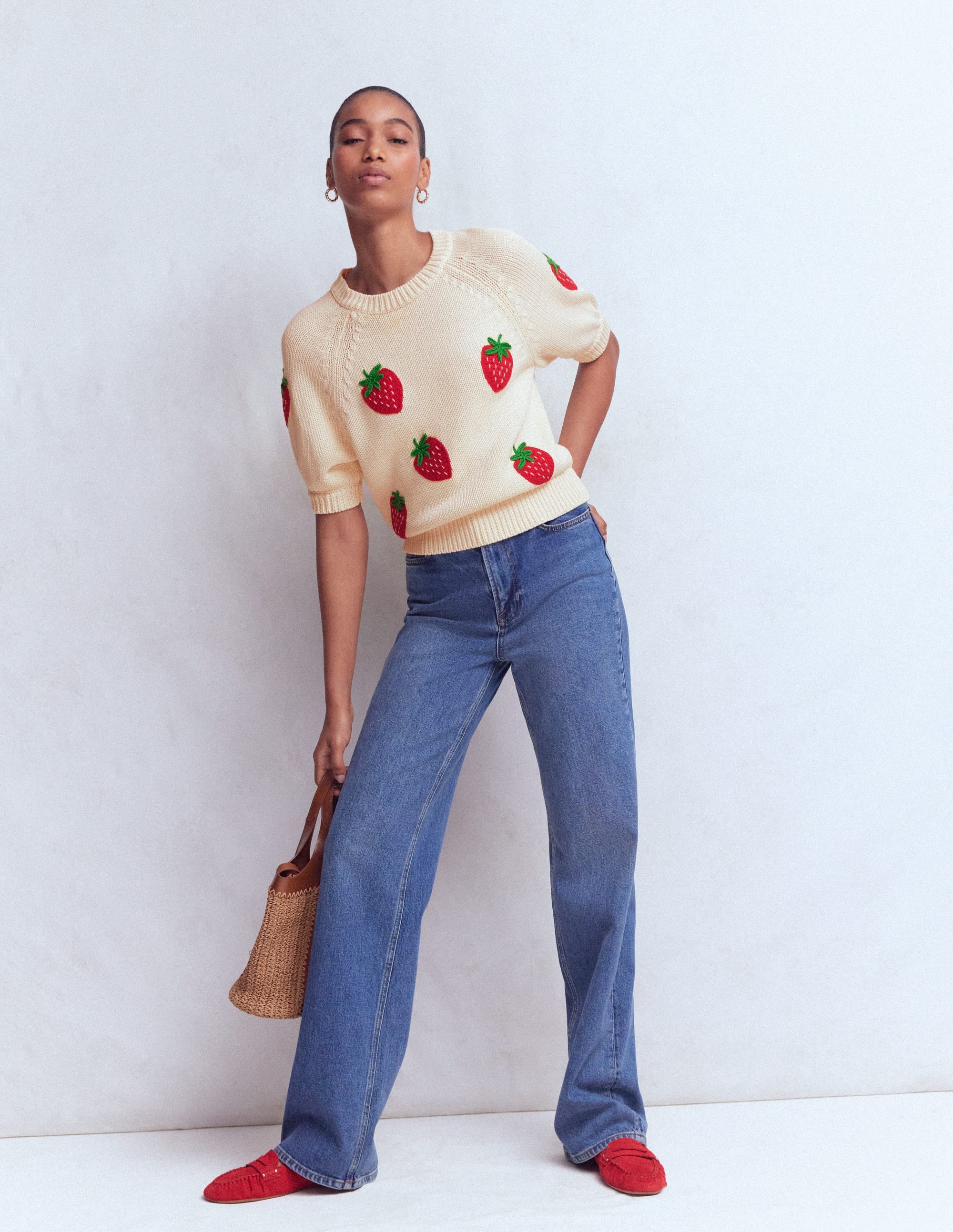 Margot T-Shirt mit Puffärmeln-Warmes Naturweiß Erdbeere - Image 6