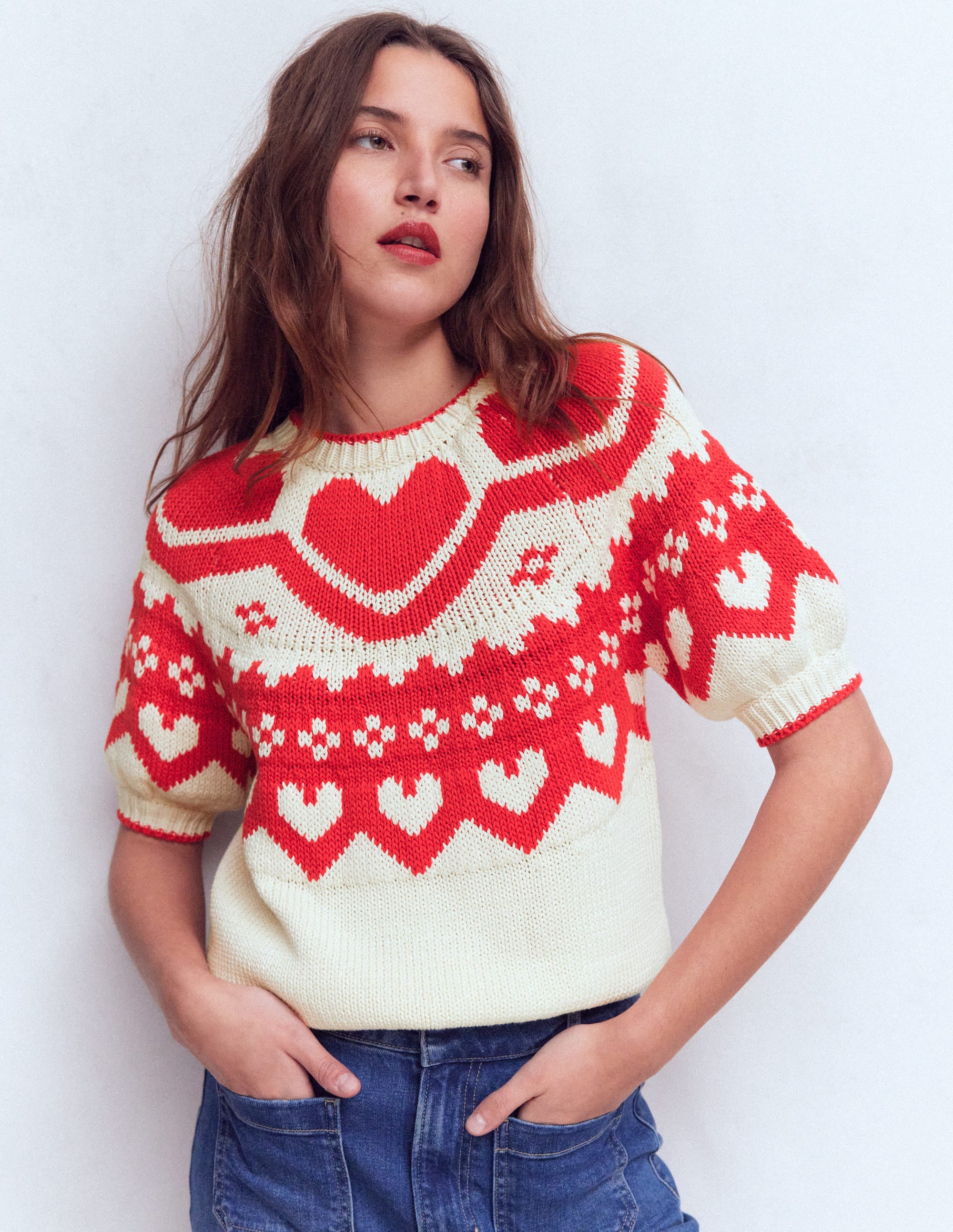 Margot T-Shirt mit Puffärmeln-Warmes Naturweiß Herzen - Image 5