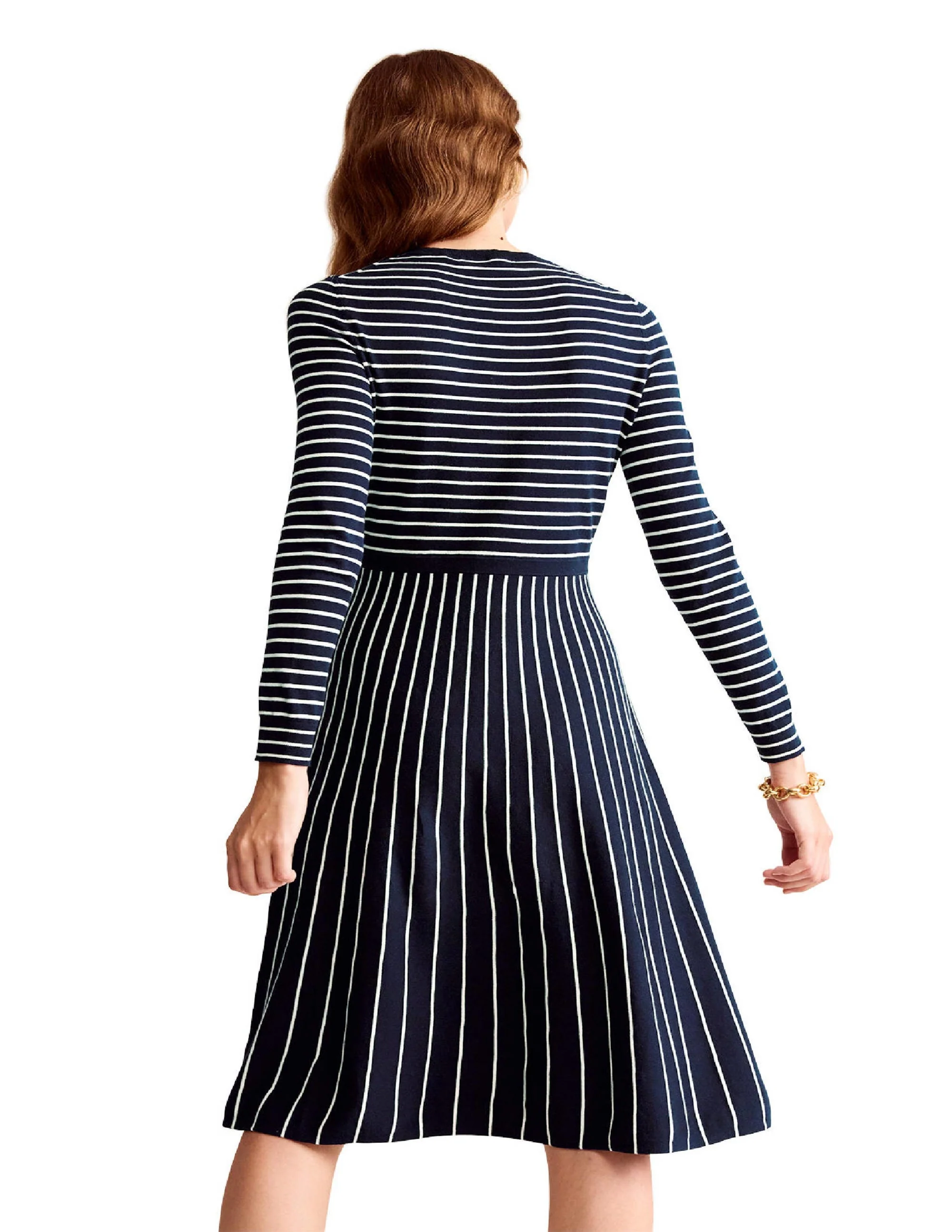 Maria Strick-Midikleid-Marineblau und Naturweiß - Image 7