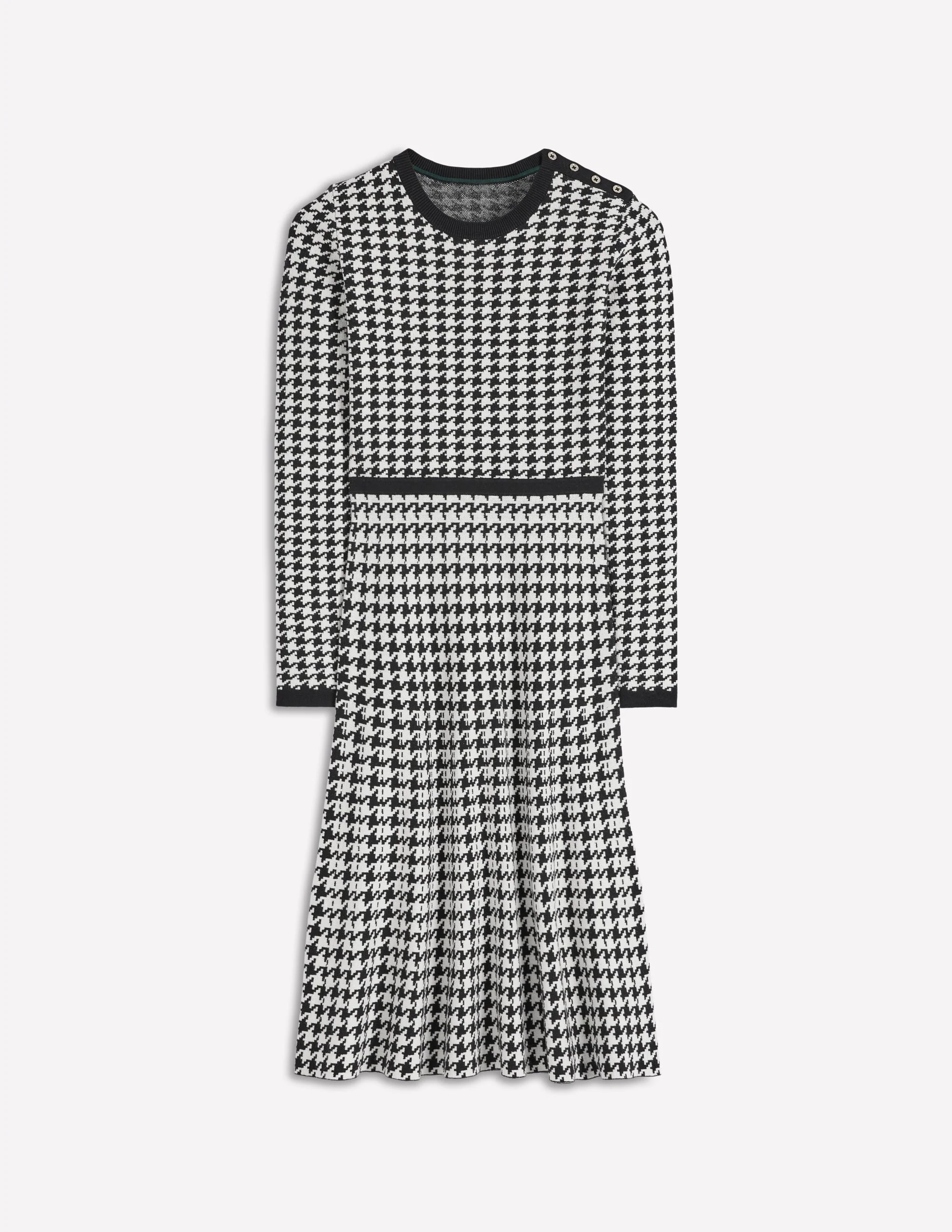Maria Strickkleid mit Knöpfen-Schwarz und Naturweiß Hahnentrittmuster - Image 6
